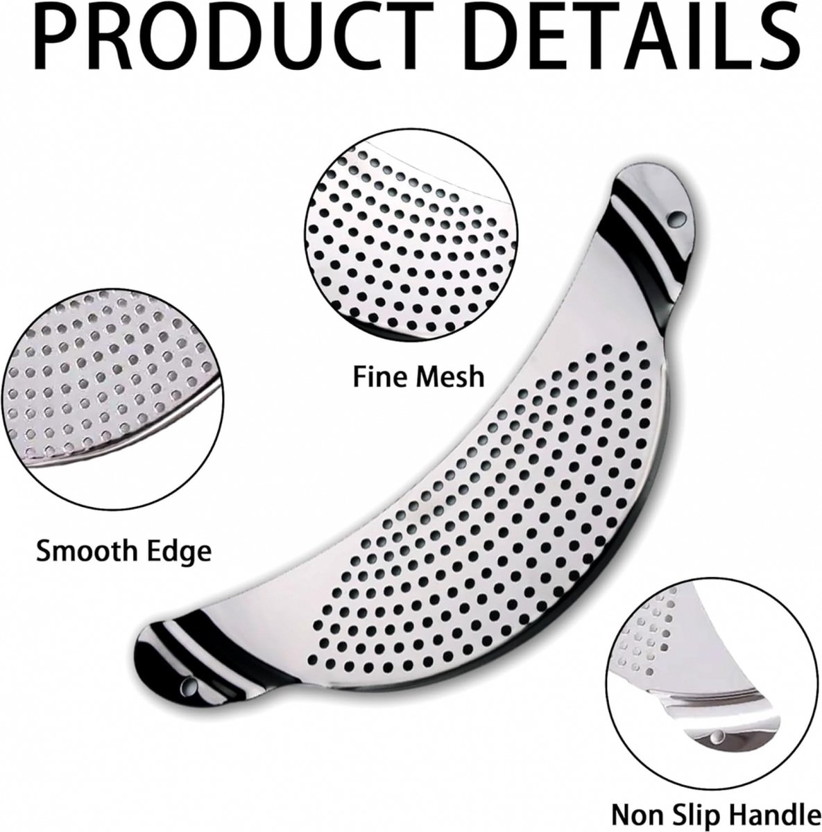 Stainless Steel Draining Aid - Draining Lid with Handles - Colander - 33.5 Cm - BPA-Free - Solid Compact Kitchen Draining Lid - Colander - Kitchen Sieve - Dishwasher Safe - Easy Draining - Storage Hook - For All Sizes of Pans - Image 3