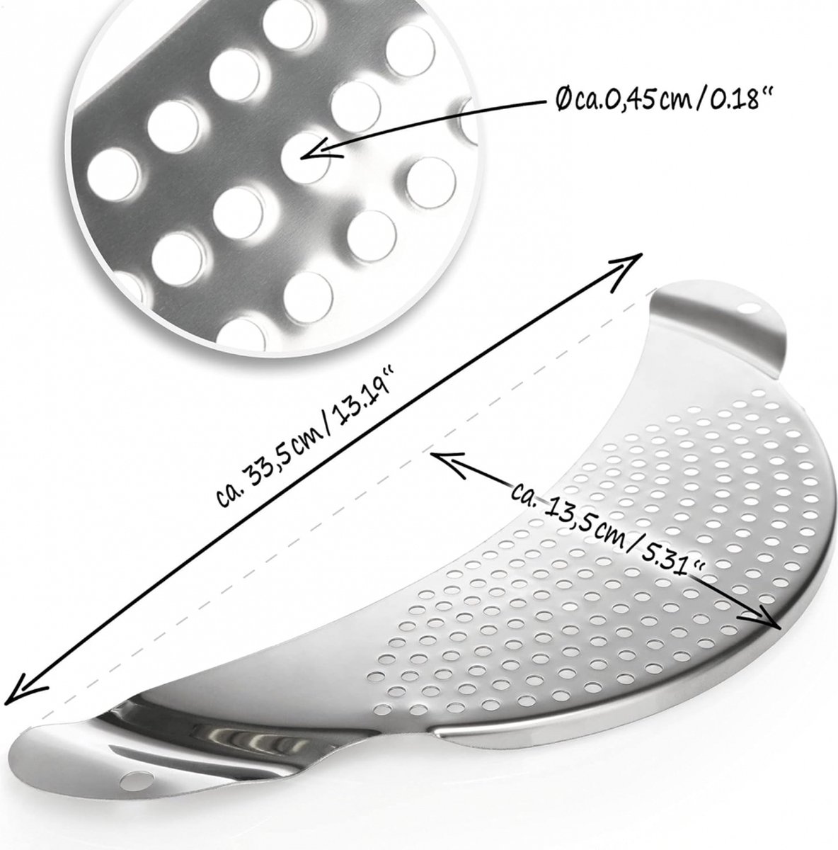 Stainless Steel Draining Aid - Draining Lid with Handles - Colander - 33.5 Cm - BPA-Free - Solid Compact Kitchen Draining Lid - Colander - Kitchen Sieve - Dishwasher Safe - Easy Draining - Storage Hook - For All Sizes of Pans - Image 5