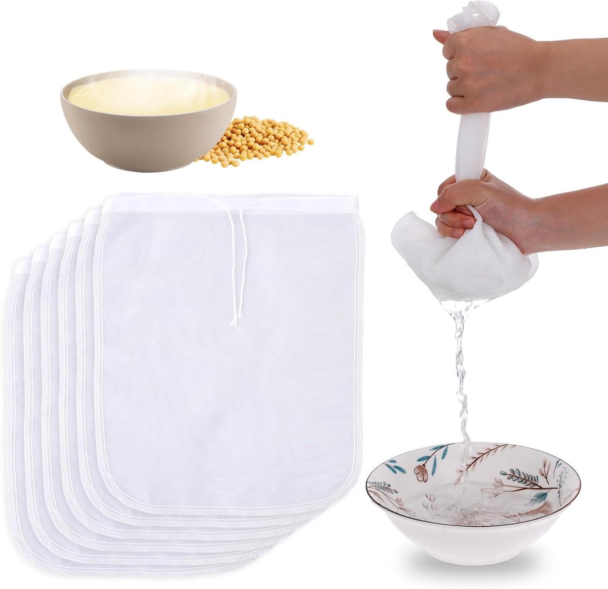 6 Pieces Nut Milk Bag for Straining 12