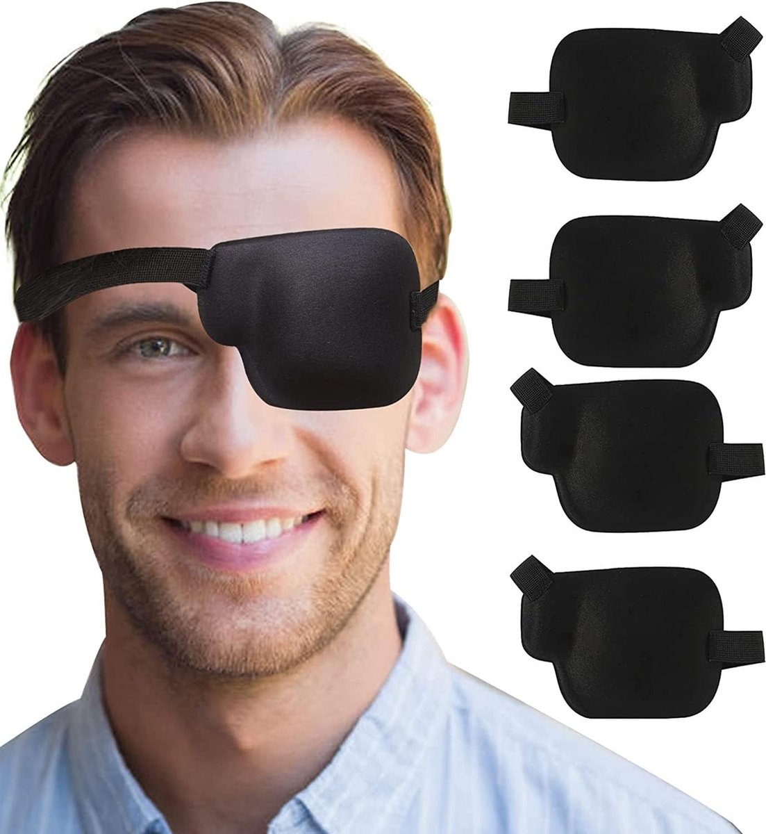3D Eye Patches for Adults - 4 Pieces - Adjustable Eye Patches for Right Eye - Eye Mask - Luxury 3D Eye Mask - Eye Patch for Lazy Eye - Sleep Mask - Soft Eye Patch for Post-Surgery - Comfortable Eye Mask for Daily Use - Black - Right - Image 1