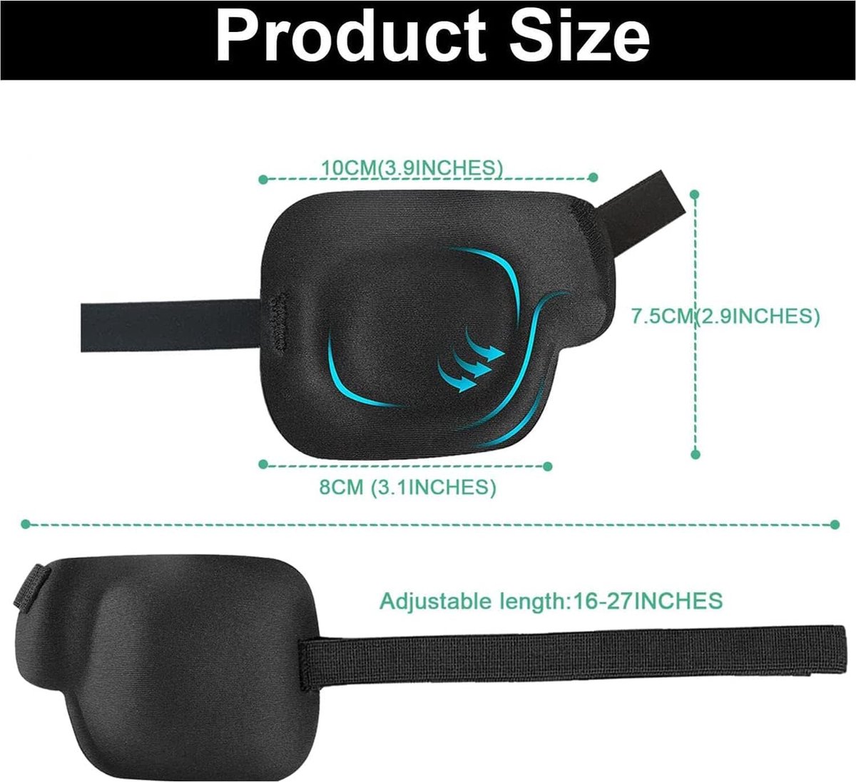 3D Eye Patches for Adults - 4 Pieces - Adjustable Eye Patches for Right Eye - Eye Mask - Luxury 3D Eye Mask - Eye Patch for Lazy Eye - Sleep Mask - Soft Eye Patch for Post-Surgery - Comfortable Eye Mask for Daily Use - Black - Right - Image 2