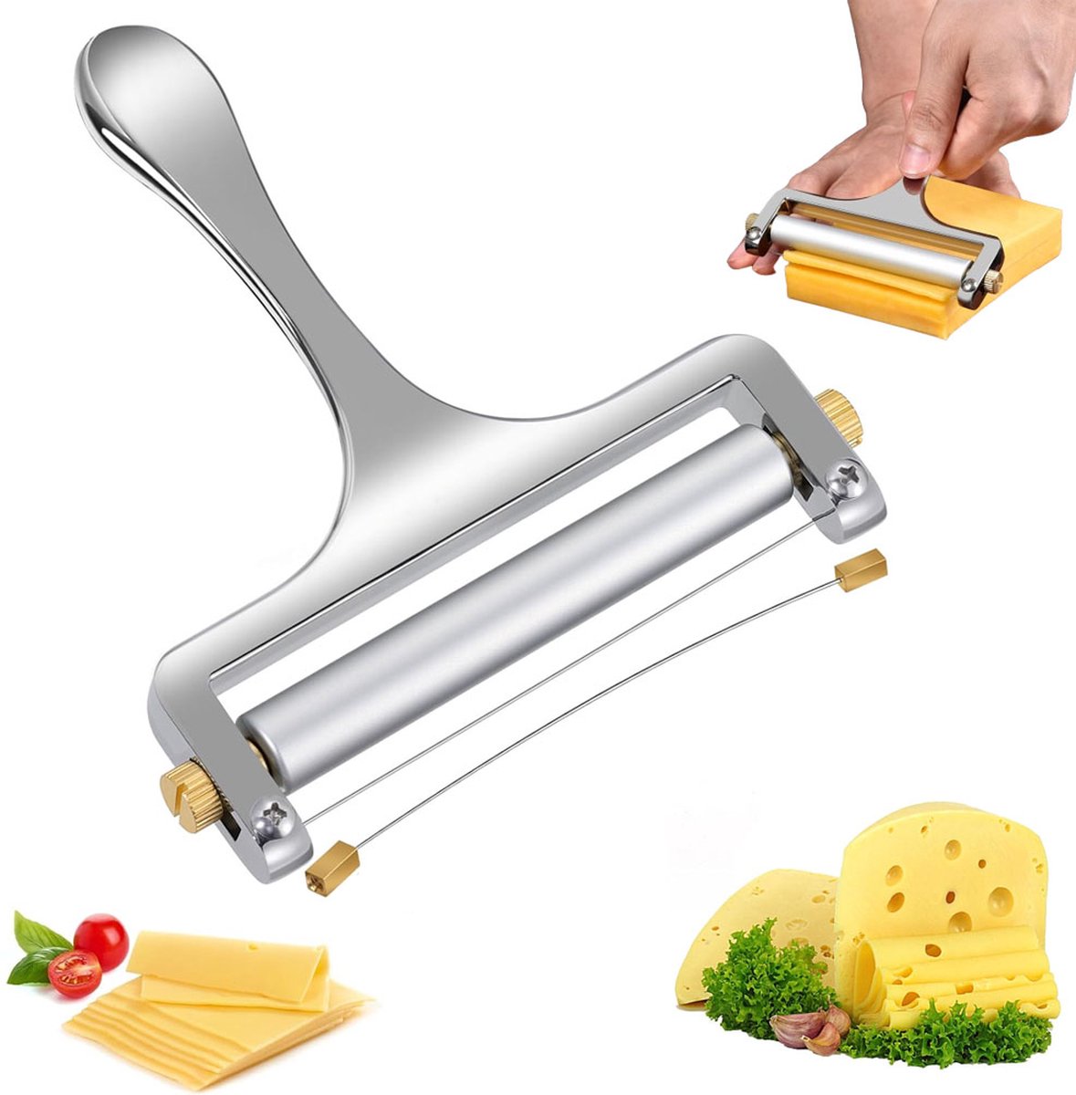 Cheese Slicer - Cheese Slicer for Young Cheese - Stainless Steel - Dishwasher Safe - Includes 1 Extra Cutting Wire - Adjustable Thickness - For Hard Cheese - Gift Ideas - Kitchen Accessories - High Quality! ! - Image 1