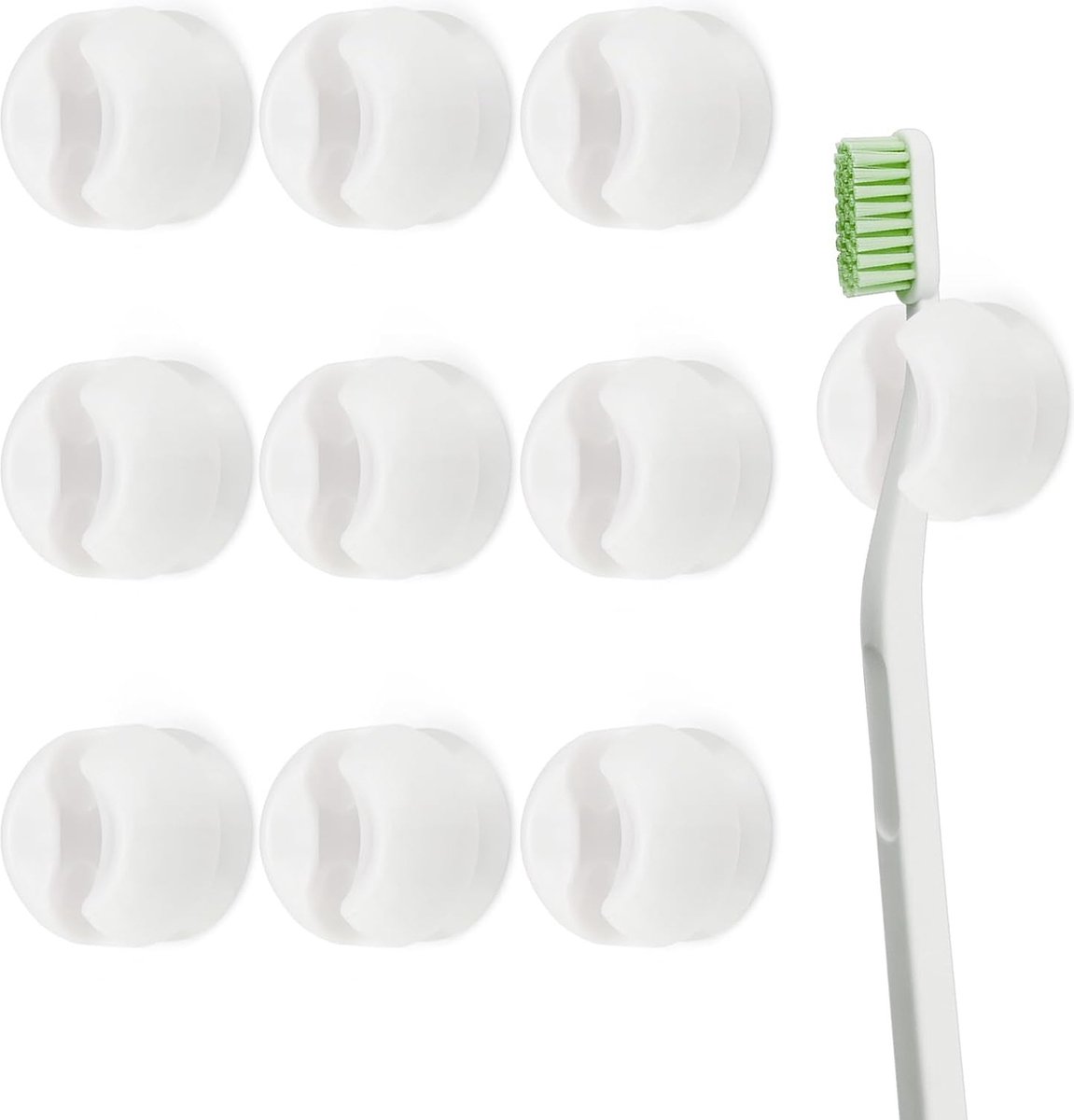 Toothbrush Holder - 10 Pieces - Holder - Bathroom - With Suction Cup - Washbasin - Shelf - Storage - Holder - Hygienic - Bathroom Gadgets - Bathroom Accessory - Wall Mounting - No Drilling Required - Plastic - Toothbrush - White - Image 1
