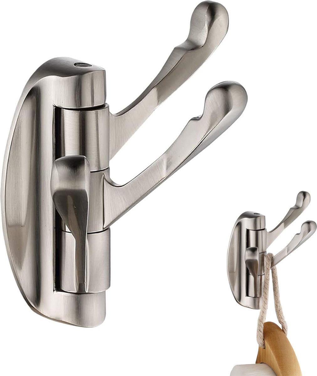 Wall Hook - Swivel Hooks - Foldable Towel Hook - Triple Hook - Hooks - Hanging Hooks - Wall Hook - Coat Hook - Towel Hanger - Towel Hooks - Coat Rack Hook - Coat Rack Hooks - Hat Hook - Metal - For Bathroom, Kitchen - Brushed Silver - Image 1