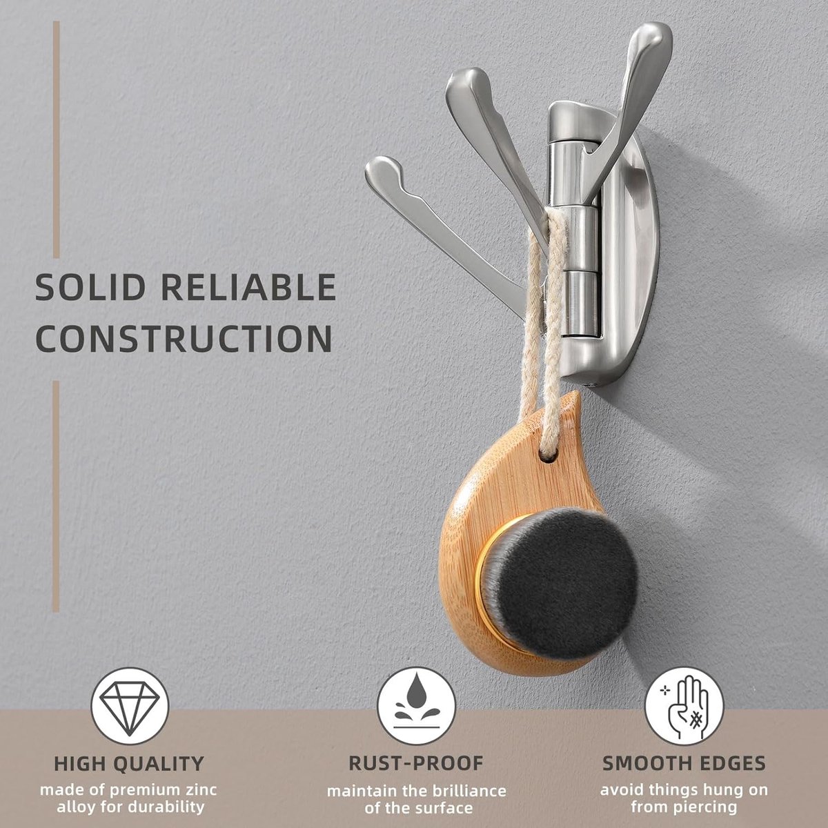 Wall Hook - Swivel Hooks - Foldable Towel Hook - Triple Hook - Hooks - Hanging Hooks - Wall Hook - Coat Hook - Towel Hanger - Towel Hooks - Coat Rack Hook - Coat Rack Hooks - Hat Hook - Metal - For Bathroom, Kitchen - Brushed Silver - Image 5