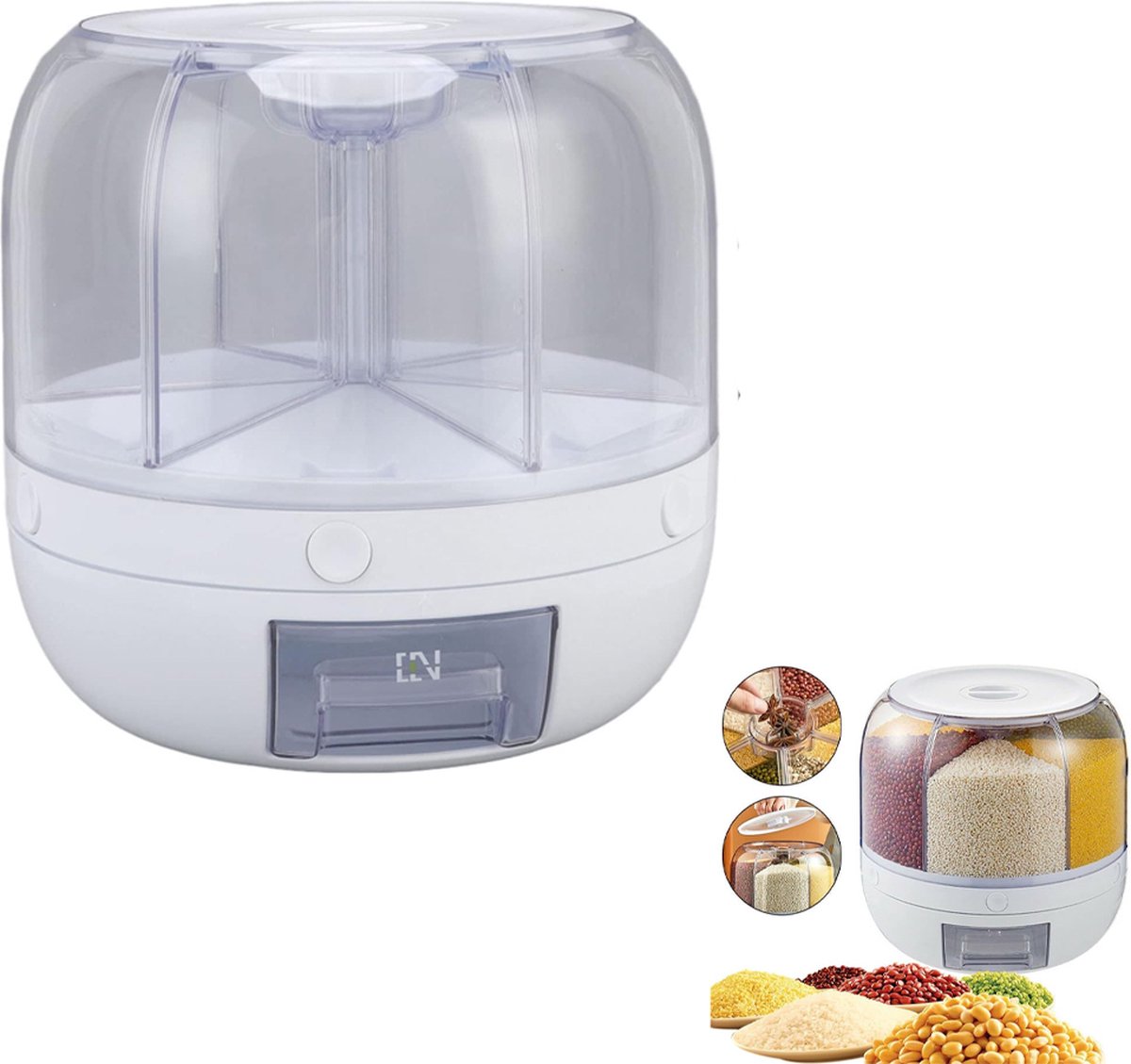 Rotating Storage Container - 5 KG - Storage Container - Food Container - Storage Jar - Food Dispenser - Cornflakes Dispenser - Cereal Dispenser - Rice Dispenser - BPA Free - For Breakfast Cereals - Rotating Food Dispenser With 6 Compartments - Kitchen Org - Image 1