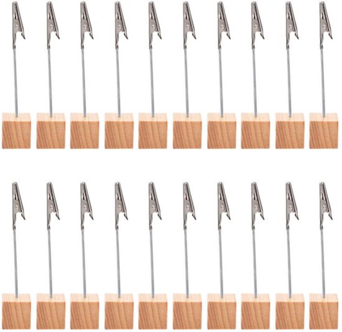 20 pieces wooden memo clip holder table numbers place card holders lightweight wooden cube base, memo photo photo paper note clip - brown - Image 1