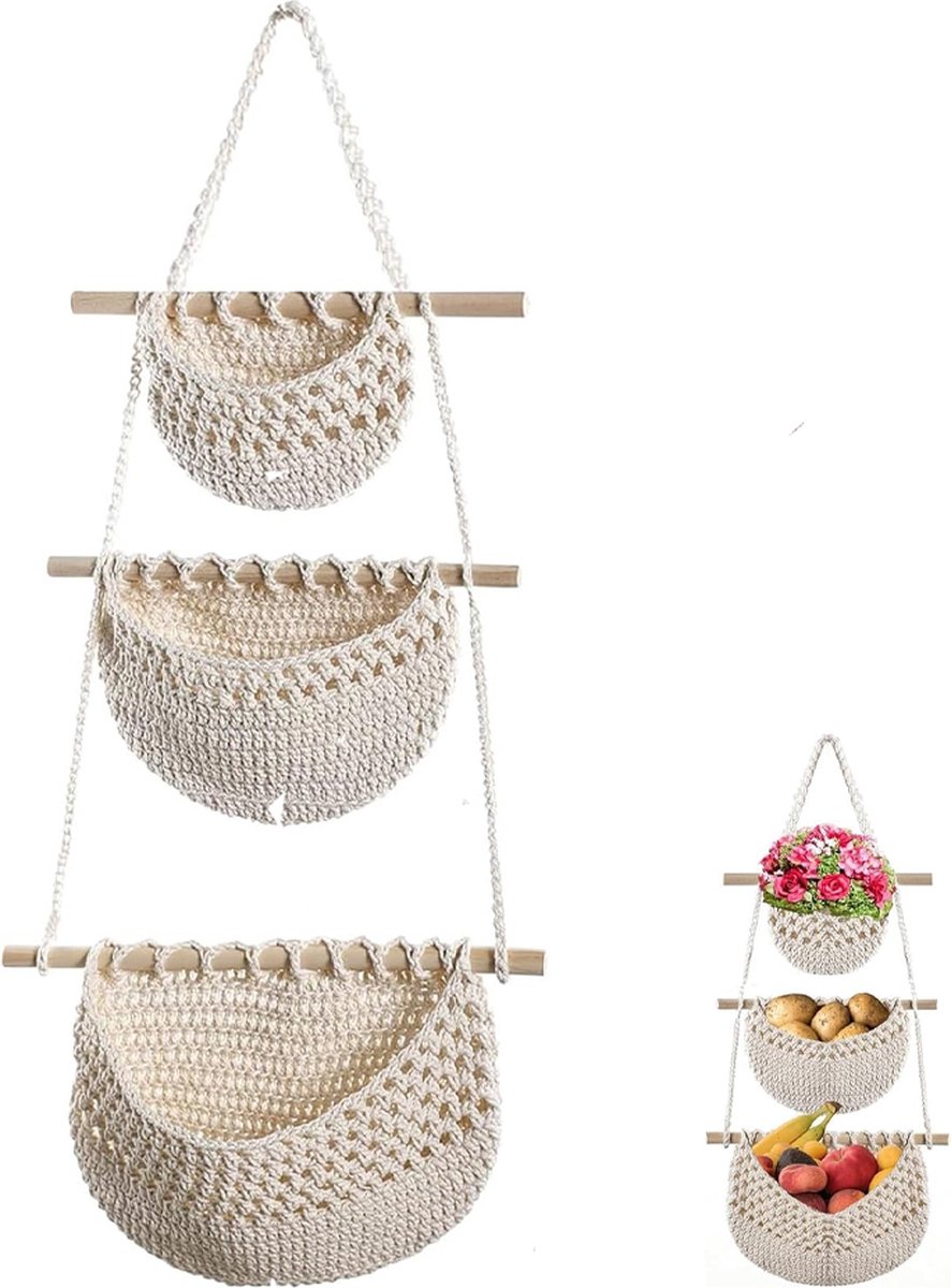 Hanging Organizer - Hanging Storage - Wall Organizer - Storage Bags - Hanging Wardrobe - Wall Bag - Over-the-Door Hanging Wall Organizer - Hanging Bag - Wall Basket - Fabric - Linen Hanging Basket - For Entrance, Wardrobe, Closet, Bathroom, Door - With 3 - Image 1