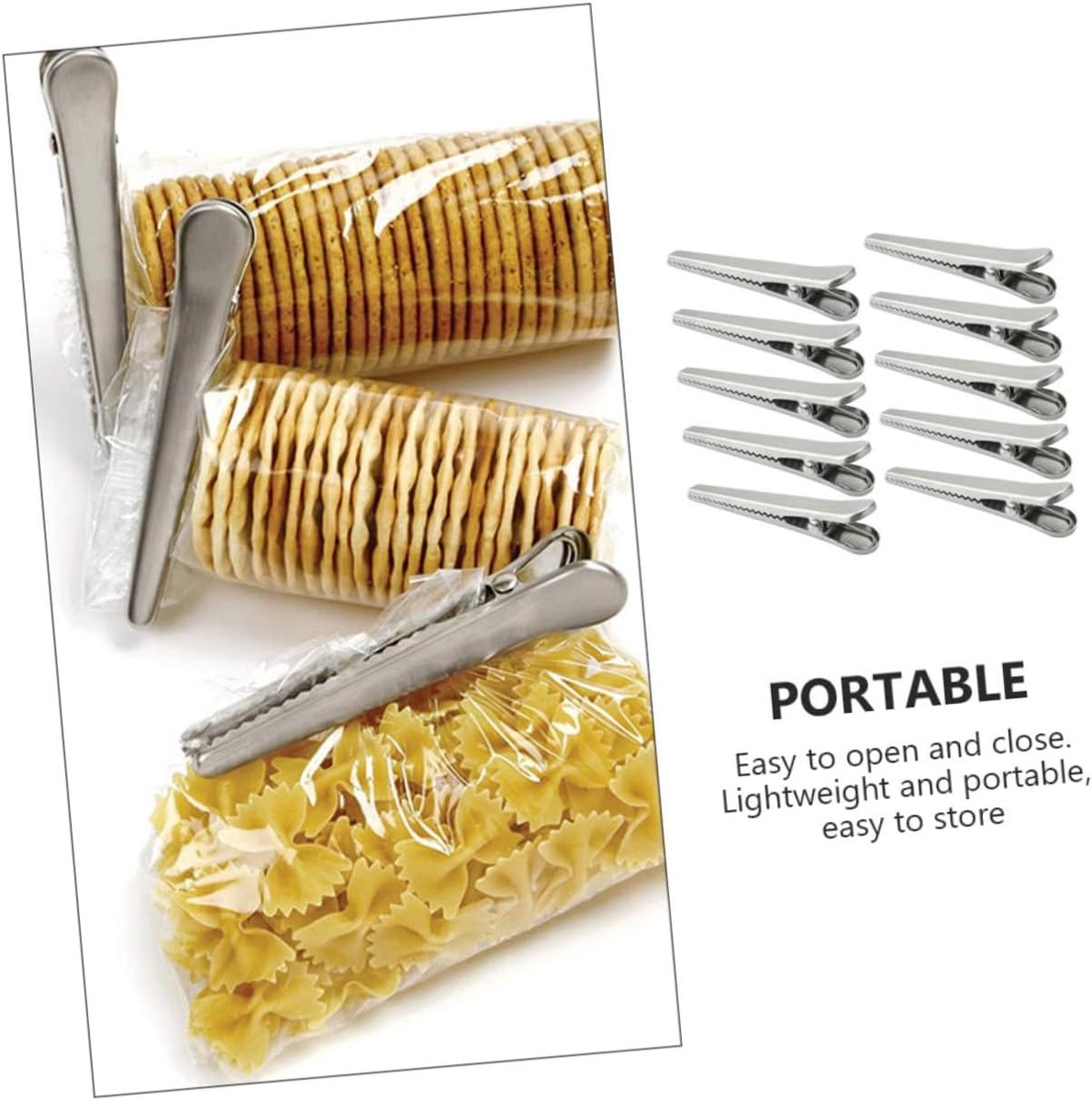 10 pieces - sealing clips - High clamping force closure clips - Freshness clips - Bag clips - Alligator clips - Easy to use - Multifunctional - for kitchen and home - for Candy & Snack Packaging - stainless steel - silver - 11.5cm - Image 5