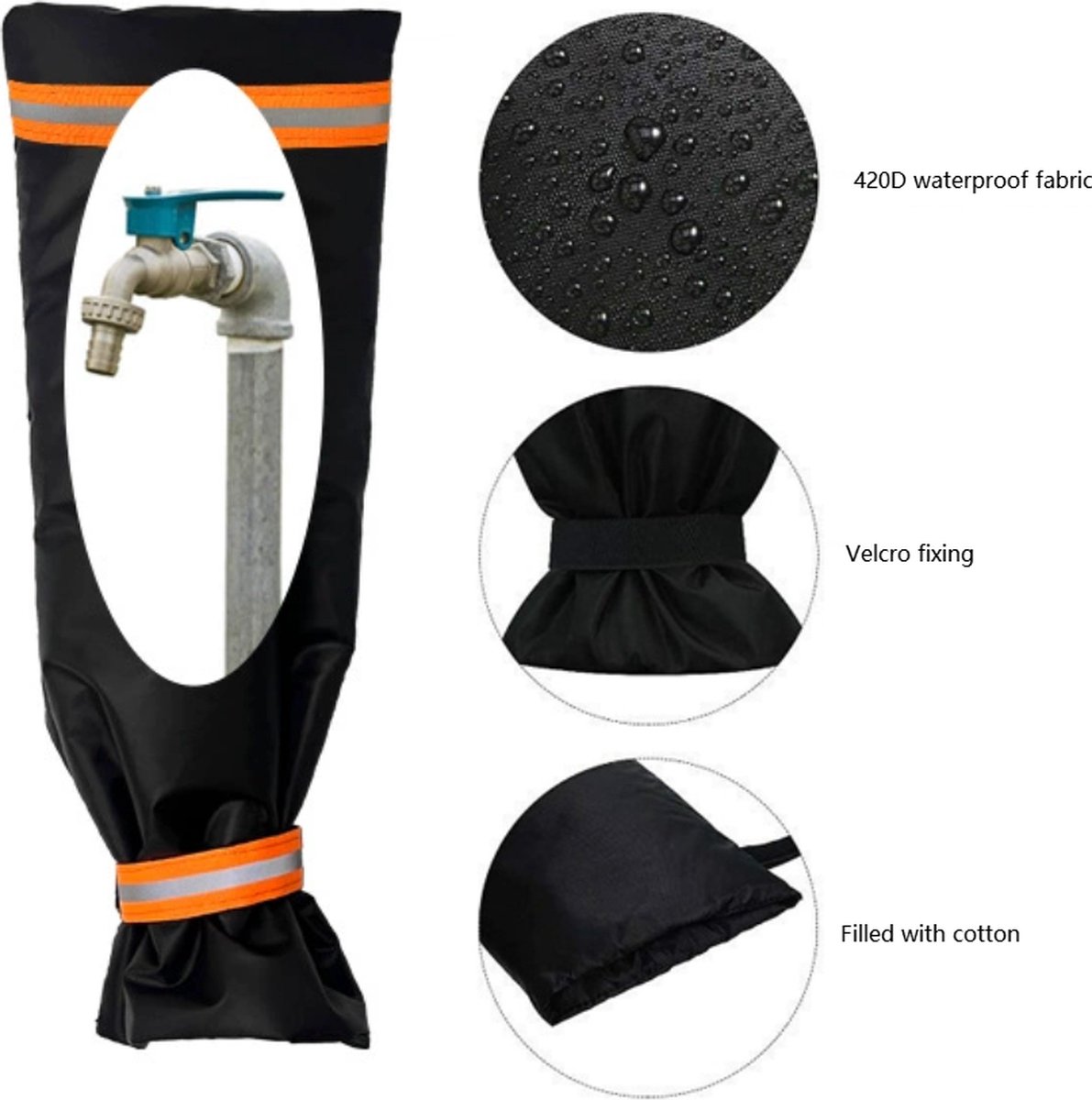 Frost Protection Cover for Faucet - Universal Frost Protection Cover - Faucet Freeze Cover - Outdoor Faucet Covers for Winter - Frost Protection - Reusable Garden Spigot Cover - Antifreeze Long Water Insulated - Black - 1 Piece - Image 4