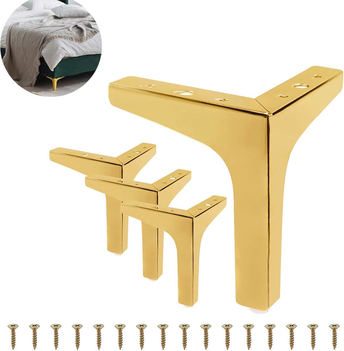 Metal Triangular Furniture Legs - 4 Pieces - Table Legs - 13 Cm - With Screws - Furniture Leg - Table Leg - High Load Capacity - Furniture Table Legs - Table Component - Heavy Metal Furniture - Floor Protection - Non-Slip and Wear-Resistant - Gold - Image 1