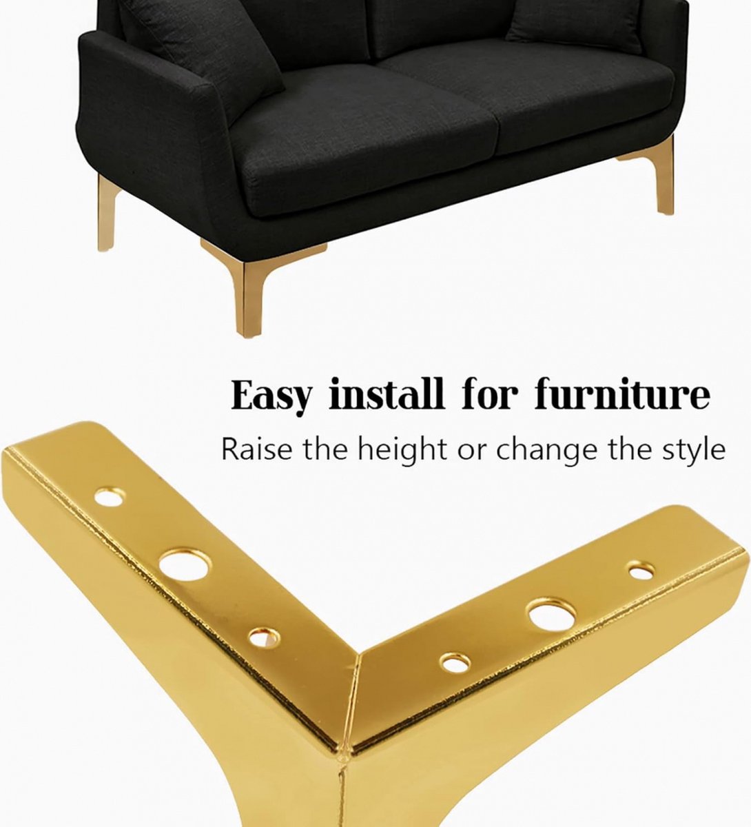 Metal Triangular Furniture Legs - 4 Pieces - Table Legs - 13 Cm - With Screws - Furniture Leg - Table Leg - High Load Capacity - Furniture Table Legs - Table Component - Heavy Metal Furniture - Floor Protection - Non-Slip and Wear-Resistant - Gold - Image 2