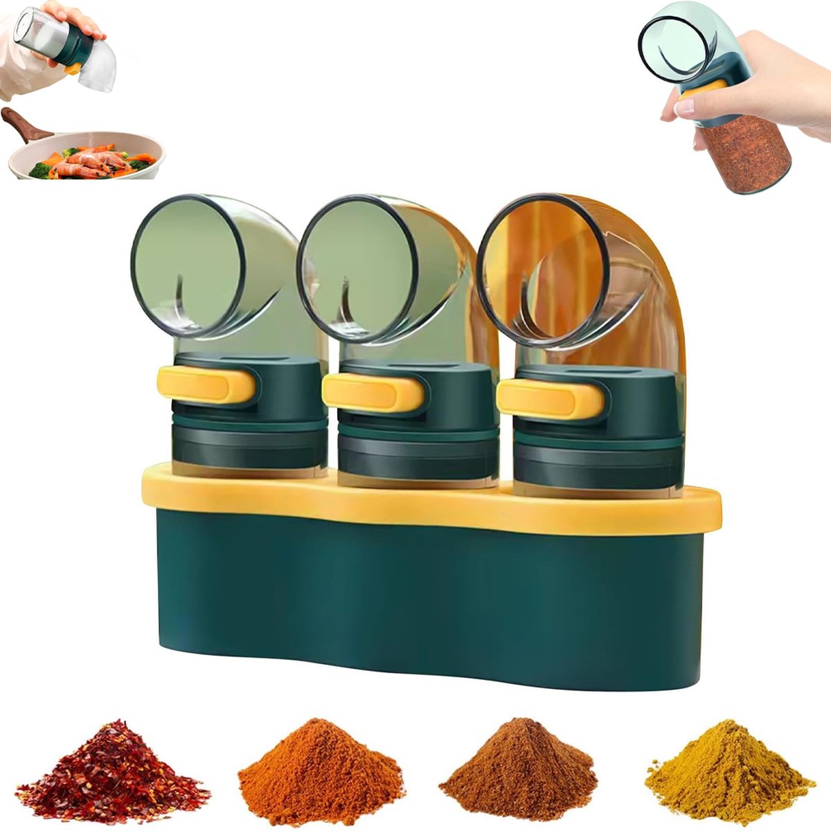 Salt and Pepper Shaker/Shaker - 3 Pieces - Spice Jars - Set - Salt Shaker - Pepper Shaker - Quantity Salt Shakers - Home Spice Salt Shaker - Pepper Shaker/Salt Shaker - Paprika Cumin Powder Sugar Dispenser - Salt and Pepper Shaker Set - With Holder - Image 1