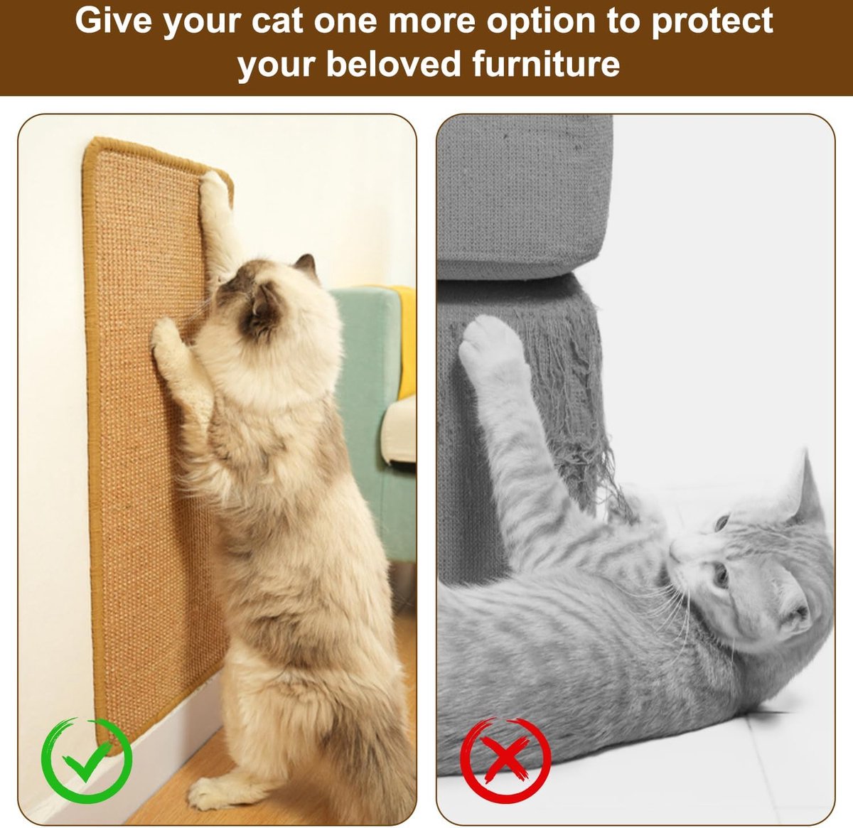 Sisal Cat Scratching Mat - Furniture Protection Against Scratching - Scratch Protection For Tables And Chairs - Easy To Apply - For Protecting Sofas, Carpets, Walls - For Sofa, Furniture And Door - 50x25 Cm - 1 Piece - Image 3