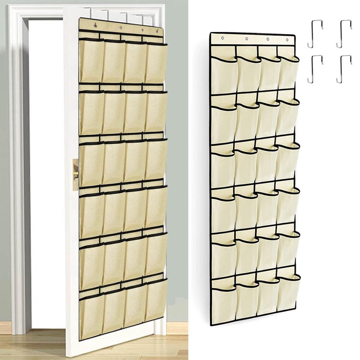 Hanging Shoe Bag - 24 Slots - Shoe Storage - Door Organizer - Hanging Shoe Rack - Shoe Organizer - Door Storage Bag - Hanging Storage - Solution for Shoes Scattered Around - Hanging Shoe Cabinet - Shoe Bag - Beige - Image 1