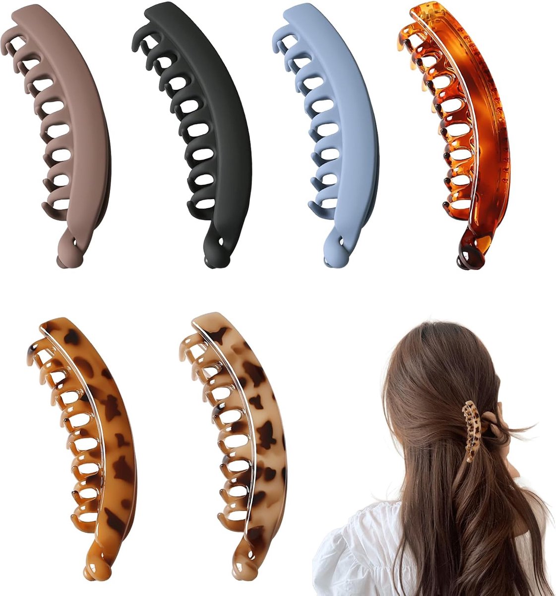 Hair Clip - 6 Pieces - Hair Clip - Hair Pin - Banana Clips - Large Hair Clip - Party - Small Hair Clips - Large Hair Accessories For Thick Hair - Versatile - Not Easy To Break - Fashion & Simple - Summer - Women - Plastic - 13cm - Image 1