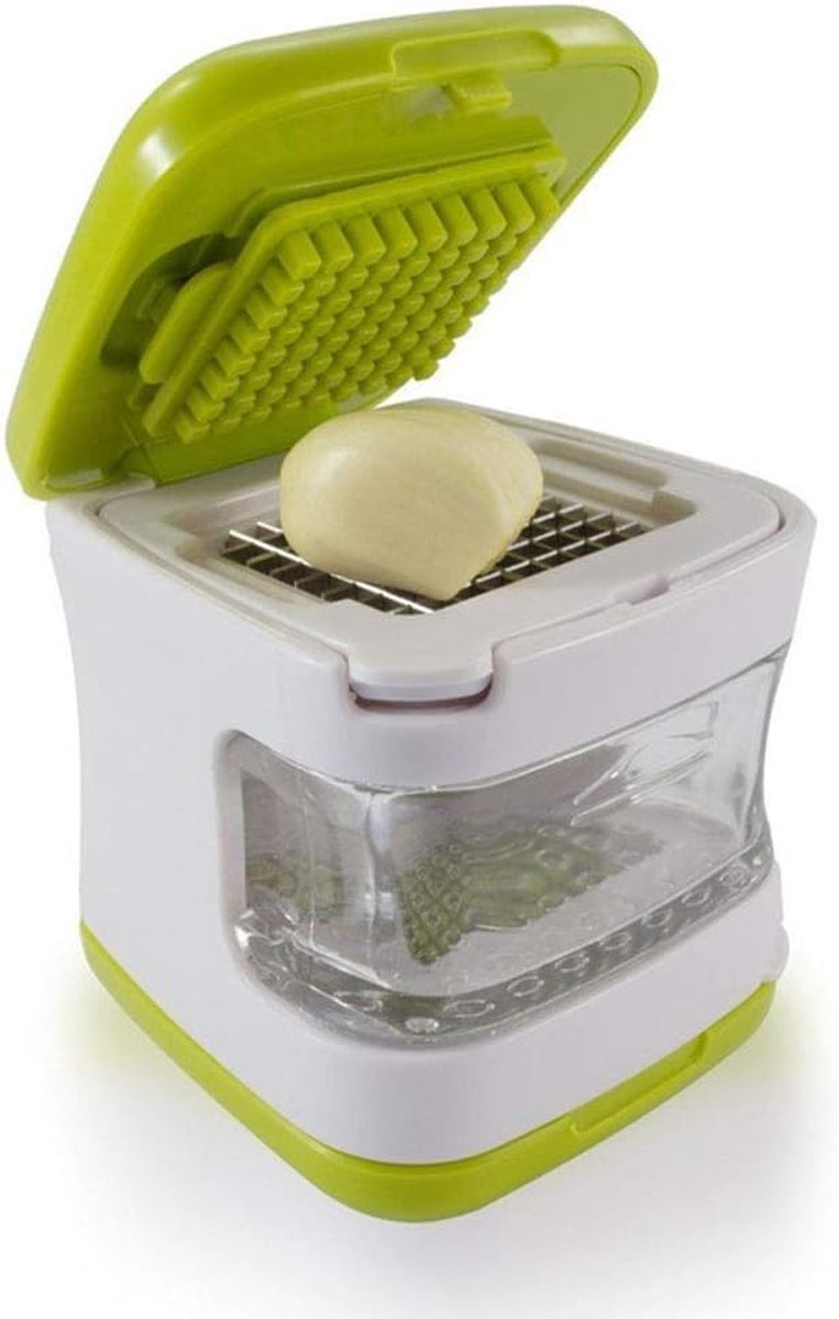 1Pcs Stainless Steel Ginger Garlic Press - Kitchen Chopper - Crusher - Dicer - Garlic Grinder - Garlic Press Crusher Multifunctional - with Clear Tray - for Walnut Peanut Ginger Mincer Garlic Chopper Practical Kitchen Tool (Green) - Image 1