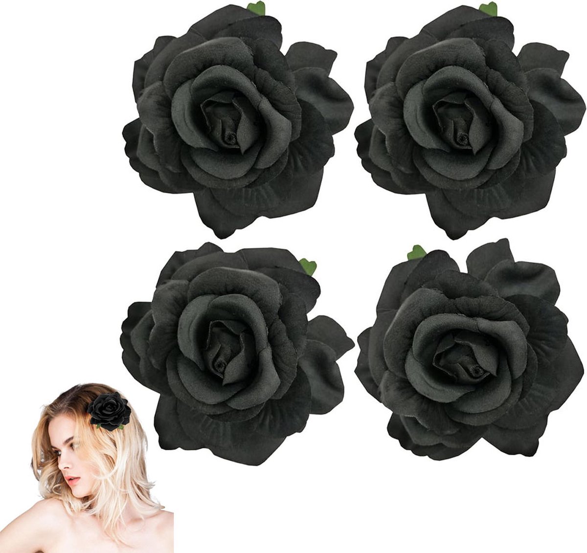 Luxury Hair Clips - 4 Premium Hair Clips - Flower Hair Clip - Women's Hairpins - Large Hair Clips - Hair Claw - Hair Clip - Hair Clip - Retro - Elegance - Add Charm - For Women - Gift for Woman - Black - Image 1