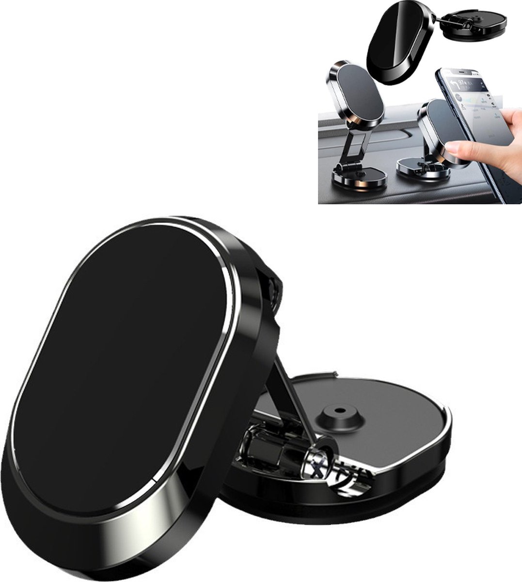 Magnetic Car Phone Holder - Magnetic Car Phone Holder - Foldable Multi-Angle Rotation - 360 Degree Rotatable Magnetic Phone Holder - For Mobile Phones / Smartphones In The Car - Universal Magnetic Release - Black - Image 1