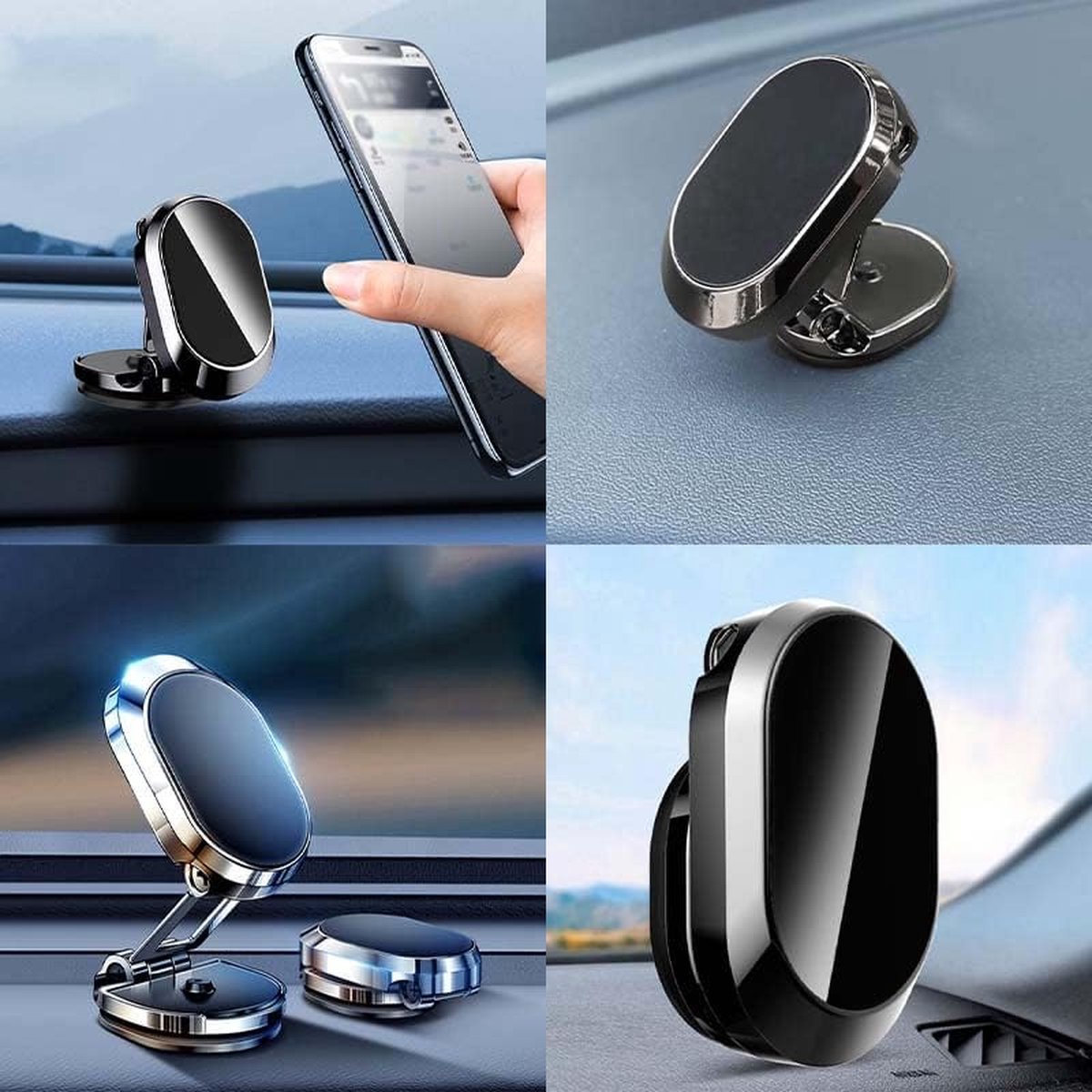 Magnetic Car Phone Holder - Magnetic Car Phone Holder - Foldable Multi-Angle Rotation - 360 Degree Rotatable Magnetic Phone Holder - For Mobile Phones / Smartphones In The Car - Universal Magnetic Release - Black - Image 3