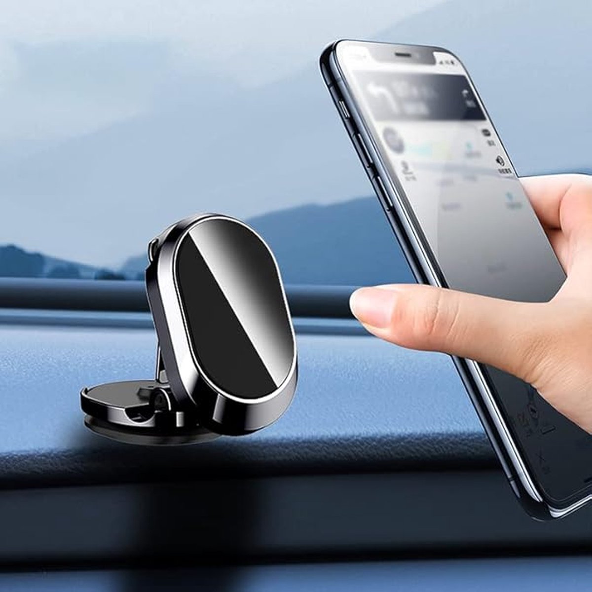 Magnetic Car Phone Holder - Magnetic Car Phone Holder - Foldable Multi-Angle Rotation - 360 Degree Rotatable Magnetic Phone Holder - For Mobile Phones / Smartphones In The Car - Universal Magnetic Release - Black - Image 4