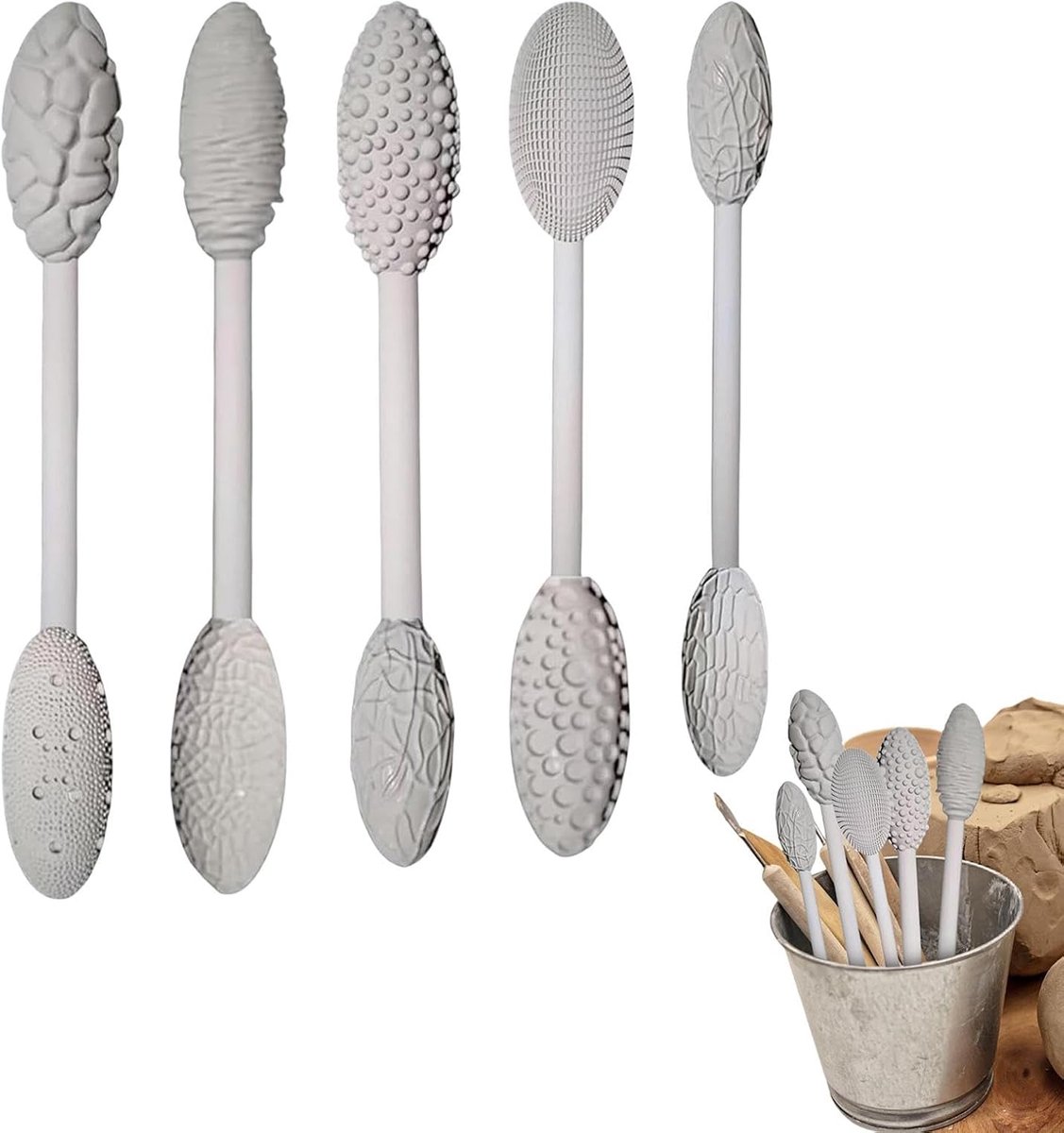 Clay Tools - 5-piece - Professional High Quality Pottery Modeling Modeling Set - Generic Clay Sculpture - versatile potter's rollers - potter's structure texture - for Clay / Sculpting / Pottery - Image 1