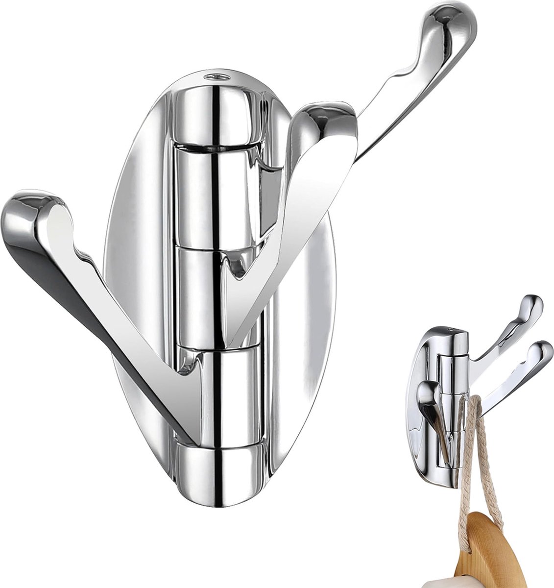 Wall Hook - Swivel Hooks - Foldable Coat and Towel Hook - Triple Hook - Small Hooks - Hanging Hooks - Wall Hook - Coat Hook - Towel Hanger - Small Towel Hooks - Coat Rack Hook - Coat Rack Hooks - Hat Hook - Metal - For Bathroom, Kitchen - Chrome Silver - Image 1