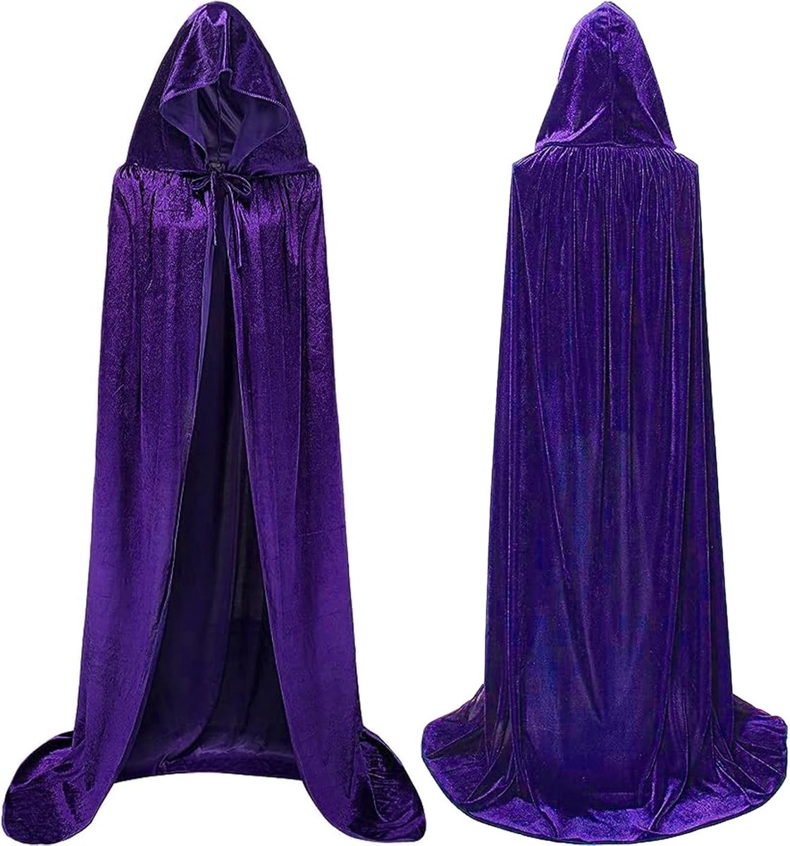 Luxury Purple Hooded Coat - 170cm / XXL - Carnival Halloween Costume - Purple Velour Coat - Hat - Adults - Dress Up - Costume Cape - Gothic - Fantasy - Halloween Suit - Carnival Clothing - Women and Men - Image 1