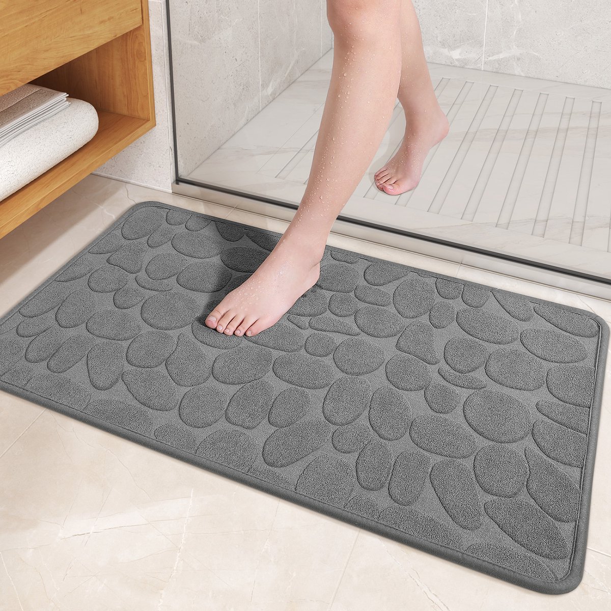 Bath Mat - 40x60 Cm - Shower Mat - Floor Mat - Bathroom Mat or Toilet Mat - Absorbent Bath Mat - Bath Mats - Bathroom Accessories - Easy to Wash - With Pebble Texture - Absorbent Floor Mats - Dark Grey - 1 Piece - Image 2