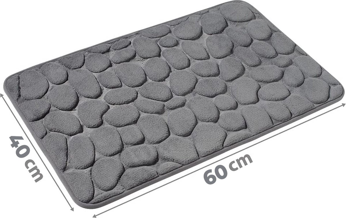 Bath Mat - 40x60 Cm - Shower Mat - Floor Mat - Bathroom Mat or Toilet Mat - Absorbent Bath Mat - Bath Mats - Bathroom Accessories - Easy to Wash - With Pebble Texture - Absorbent Floor Mats - Dark Grey - 1 Piece - Image 3