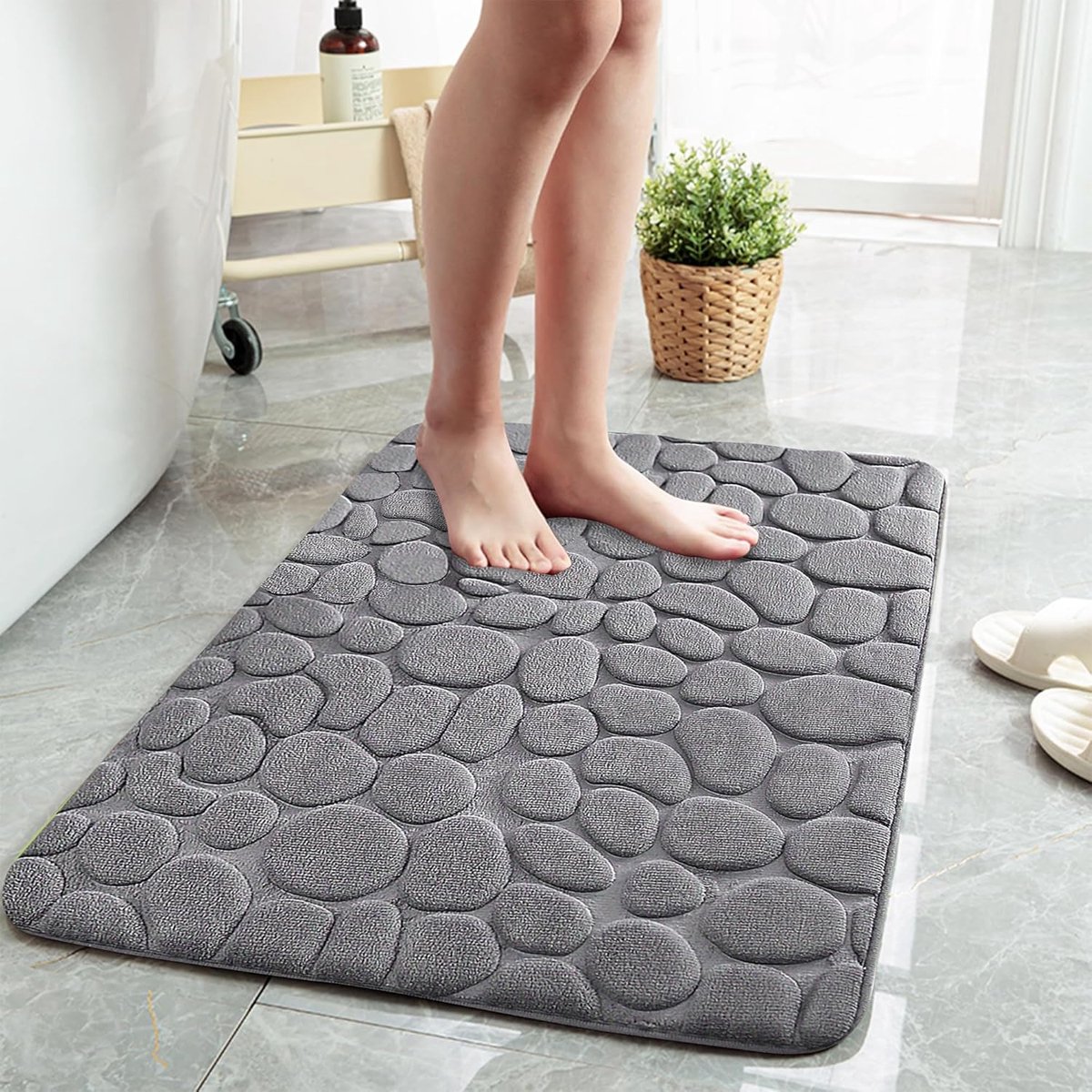 Bath Mat - 40x60 Cm - Shower Mat - Floor Mat - Bathroom Mat or Toilet Mat - Absorbent Bath Mat - Bath Mats - Bathroom Accessories - Easy to Wash - With Pebble Texture - Absorbent Floor Mats - Dark Grey - 1 Piece - Image 4