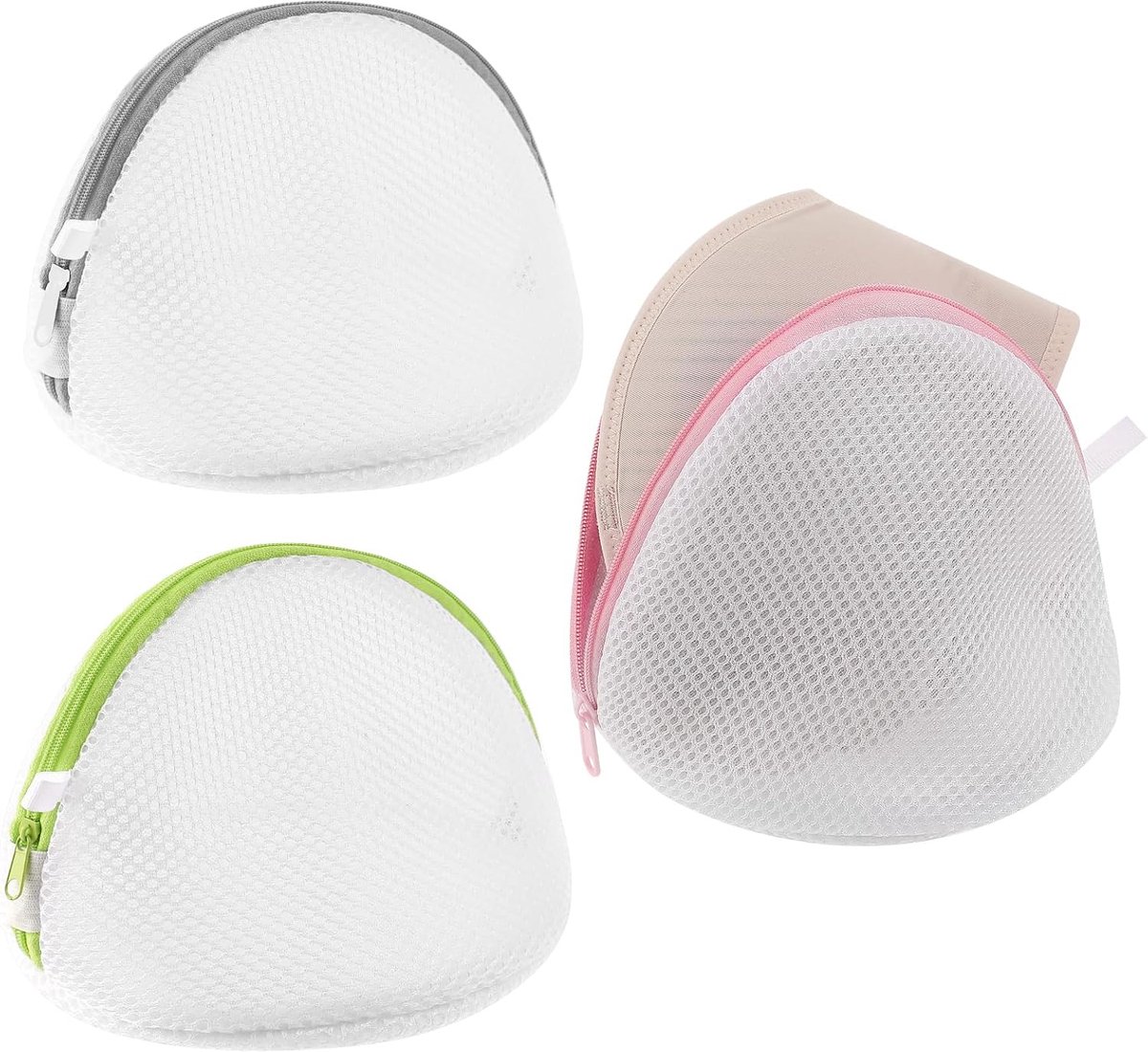 Laundry Bags - 3 Pieces - Laundry Bags With Zipper - Protect Your Laundry And Washing Machine - Laundry Bag - Laundry Nets - Semi-Round Washing Machine Bag - Underwear - Bra - Reusable Mesh Laundry Bag - Delicate Laundry - 17x15 Cm - Pink+Green+Gray - Image 1