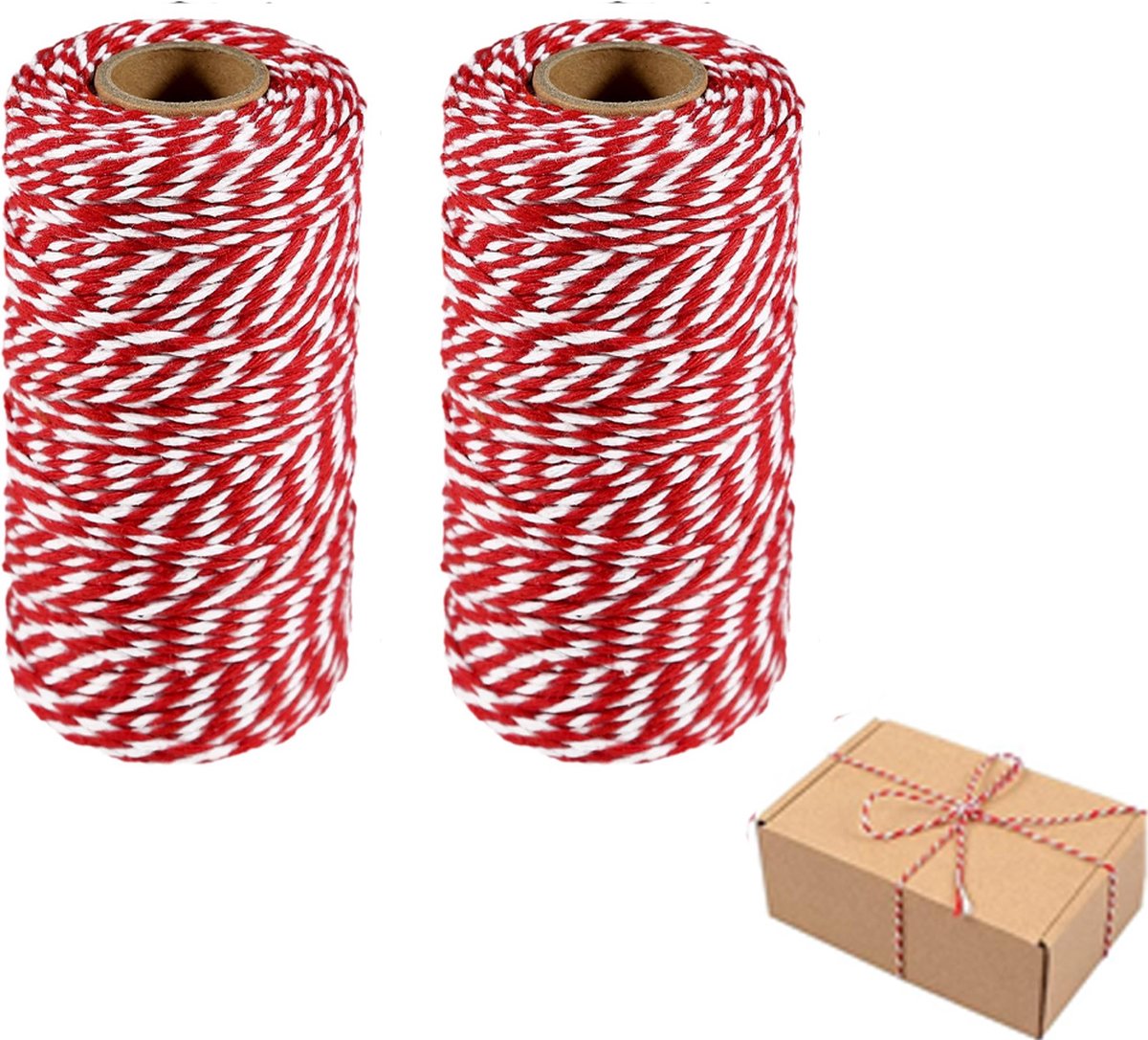 Rope - Cotton Cord - Binding Twine - Craft Packaging String - Set of 2 Rolls 2mm Thick - Ideal for DIY, Garden and Packaging - Suitable for Indoor and Outdoor Use - 100 Meters Per Roll - Red and White - Image 1