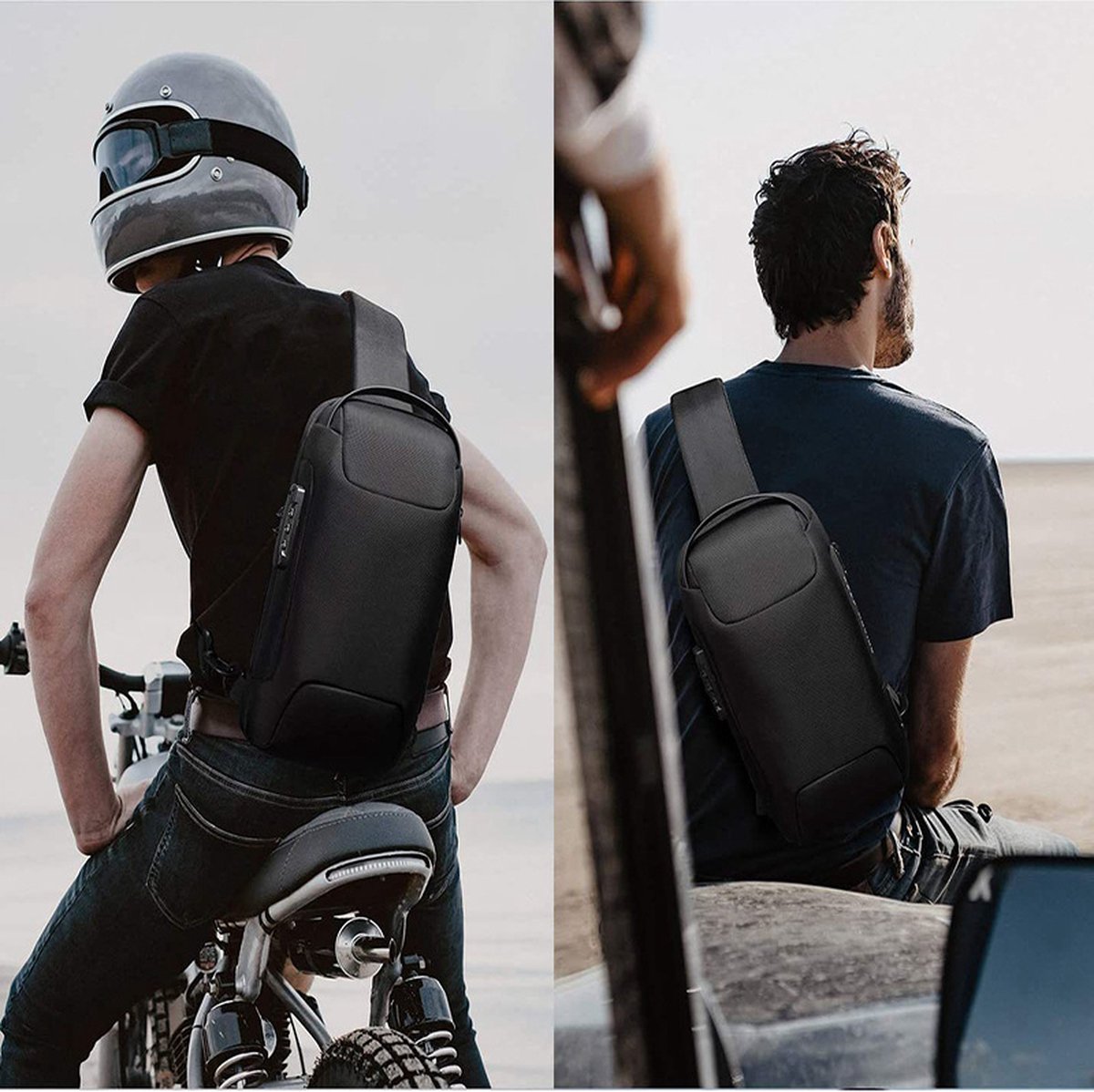 Crossbody Bag - Sling Bag - Chest Bag - Anti-Theft & Waterproof - With USB - Crossbody Bags - Women - Men - Black - Men's Crossbody Bag - Stylish and Practical Sling Bag - Crossbody Bag for Everyday Use, Hiking, Travel & Festivals - Image 5