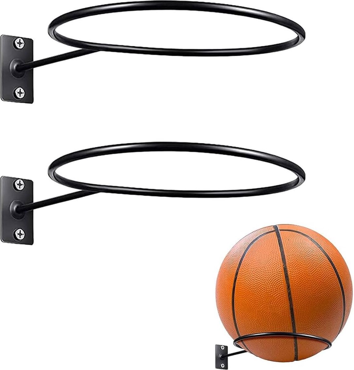 Ball Holder - 2 Pieces - Ball Storage - Ball Rack - Metal Ball Stand - Wall Ball Holder - Wall Mounted - Gift for Boys & Men - For Basketball, Football, Volleyball, Rugby - Universal - Black - Image 1