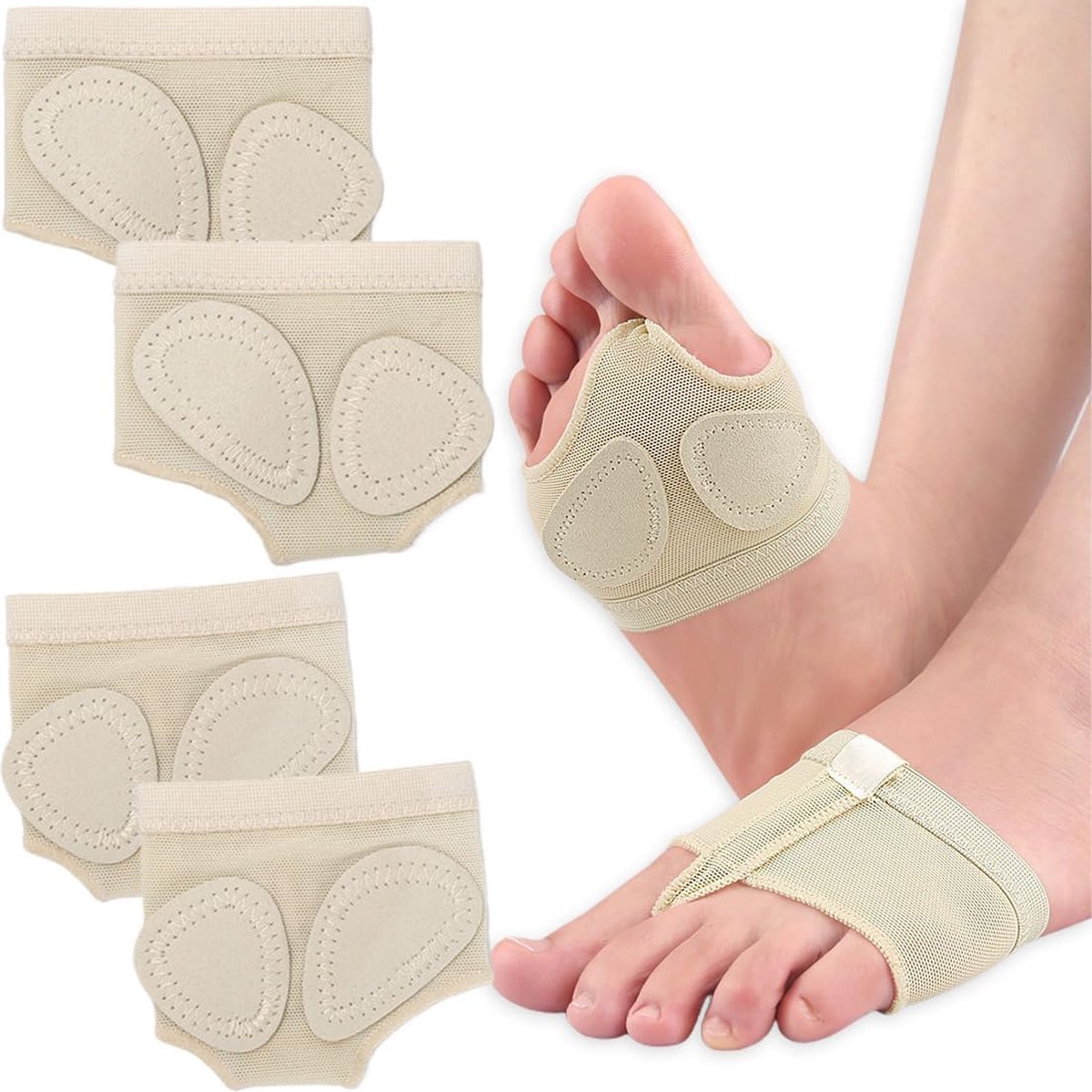 Forefoot Cushion - Heel Insoles - Anti-Slip Forefoot Insoles Heel Protection - Toe Protector Cushion - Anti-Slip Sock Pads - Fit All - Shock Absorbing - Set of 4 - Beige - Image 1