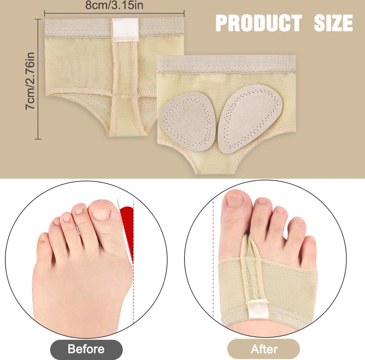 Forefoot Cushion - Heel Insoles - Anti-Slip Forefoot Insoles Heel Protection - Toe Protector Cushion - Anti-Slip Sock Pads - Fit All - Shock Absorbing - Set of 4 - Beige - Image 3