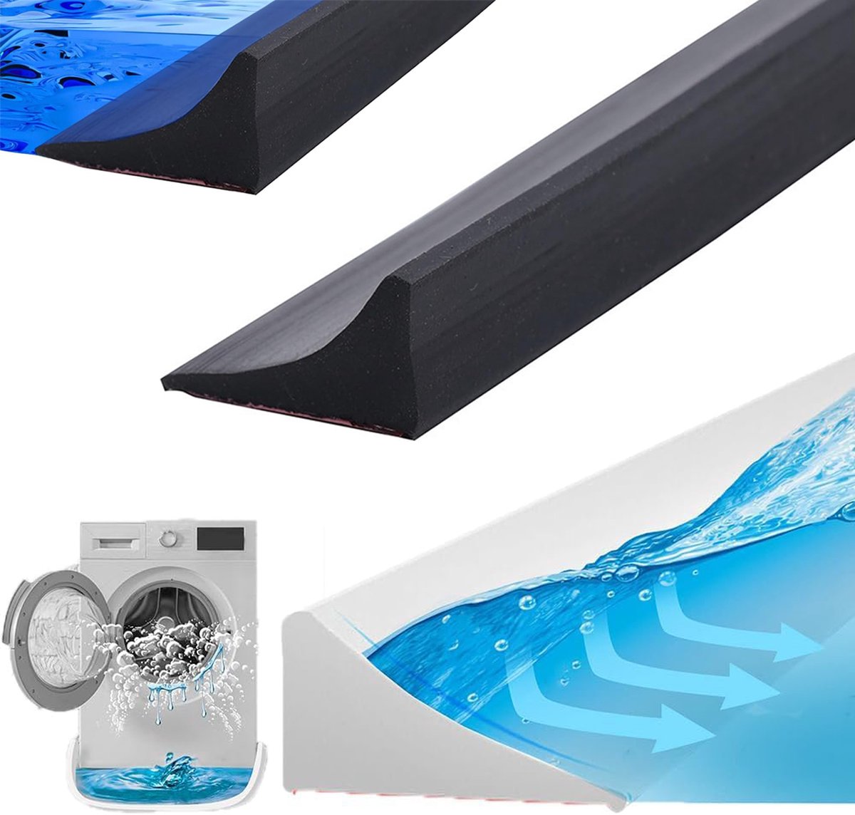 Water Threshold 200cm Black - Shower Thresholds - Self-Adhesive Shower Water Barrier - Compact - Sanitary Water Stopper - Shower Threshold - Water Stopper - Shower - Bath - Leakage - Water Barrier - Mold - Sanitary - Anti-Water Strip - Foldable Shower Wat - Image 1