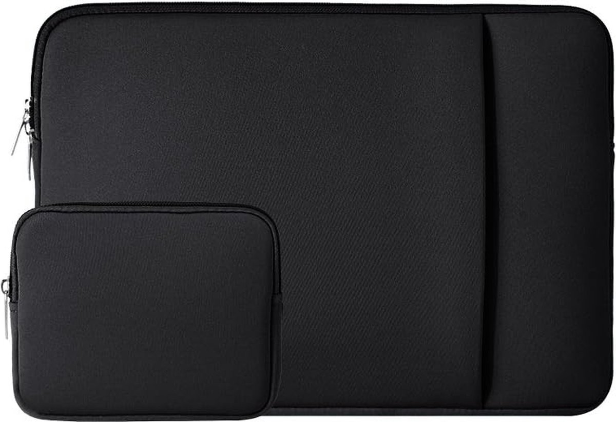 Laptop Sleeve / Pouch - 15.6 Inch - 2-Piece Extra Compartment - Laptop Sleeve with Pouch - Women's / Men's Laptop Bag - Macbook Case with Zipper - Laptop Sleeve - Laptop Case - Laptop Cover - Black - Shockproof - Scratchproof - Durable - Image 1