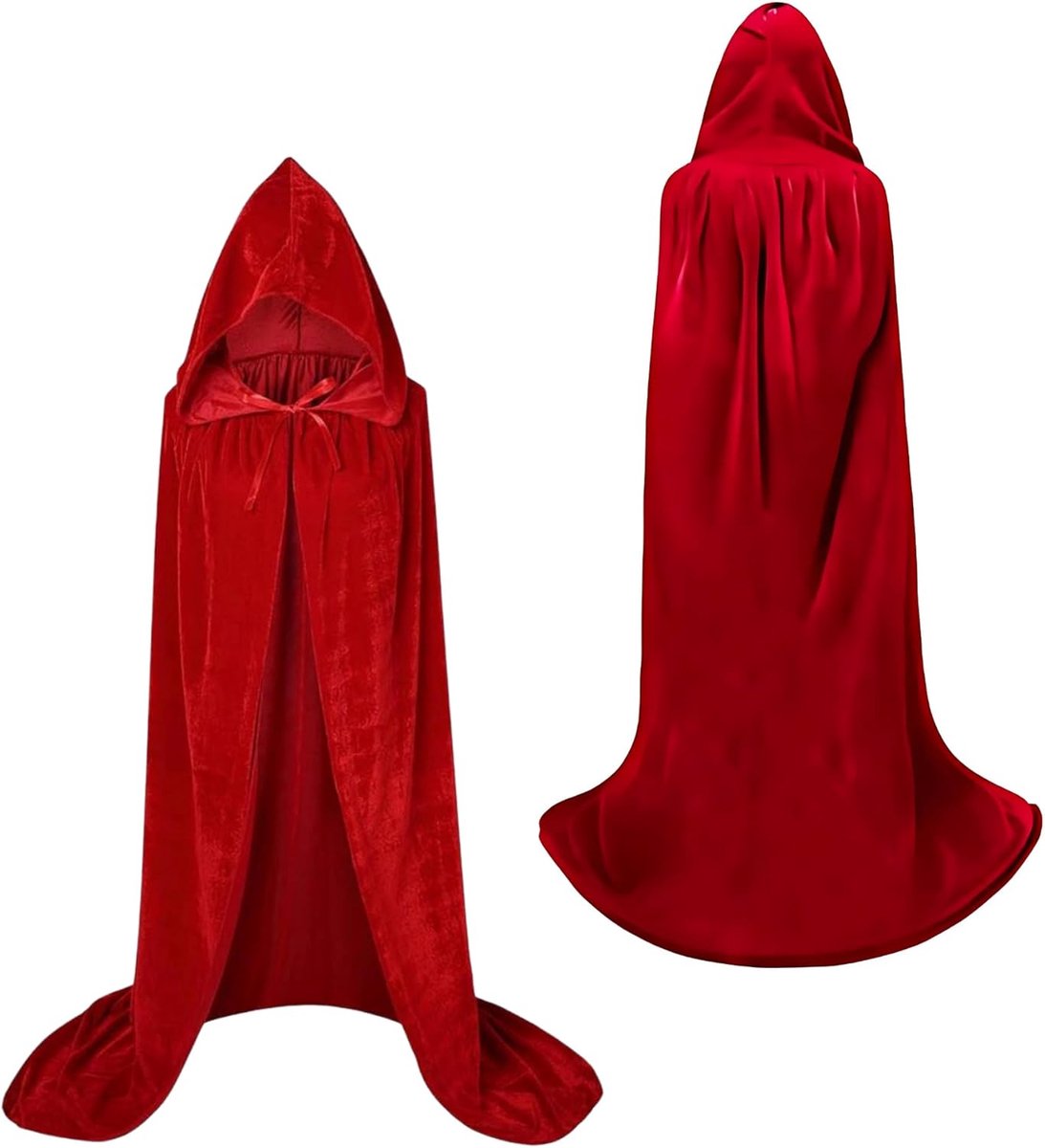 Luxury Red Hooded Coat - 170cm / XXL - Costume for Carnival Halloween - Red Velour Coat - Hat - Adults - Dress Up - Costume Cape - Gothic - Fantasy - Halloween Suit - Carnival Clothing - Women and Men - Image 1