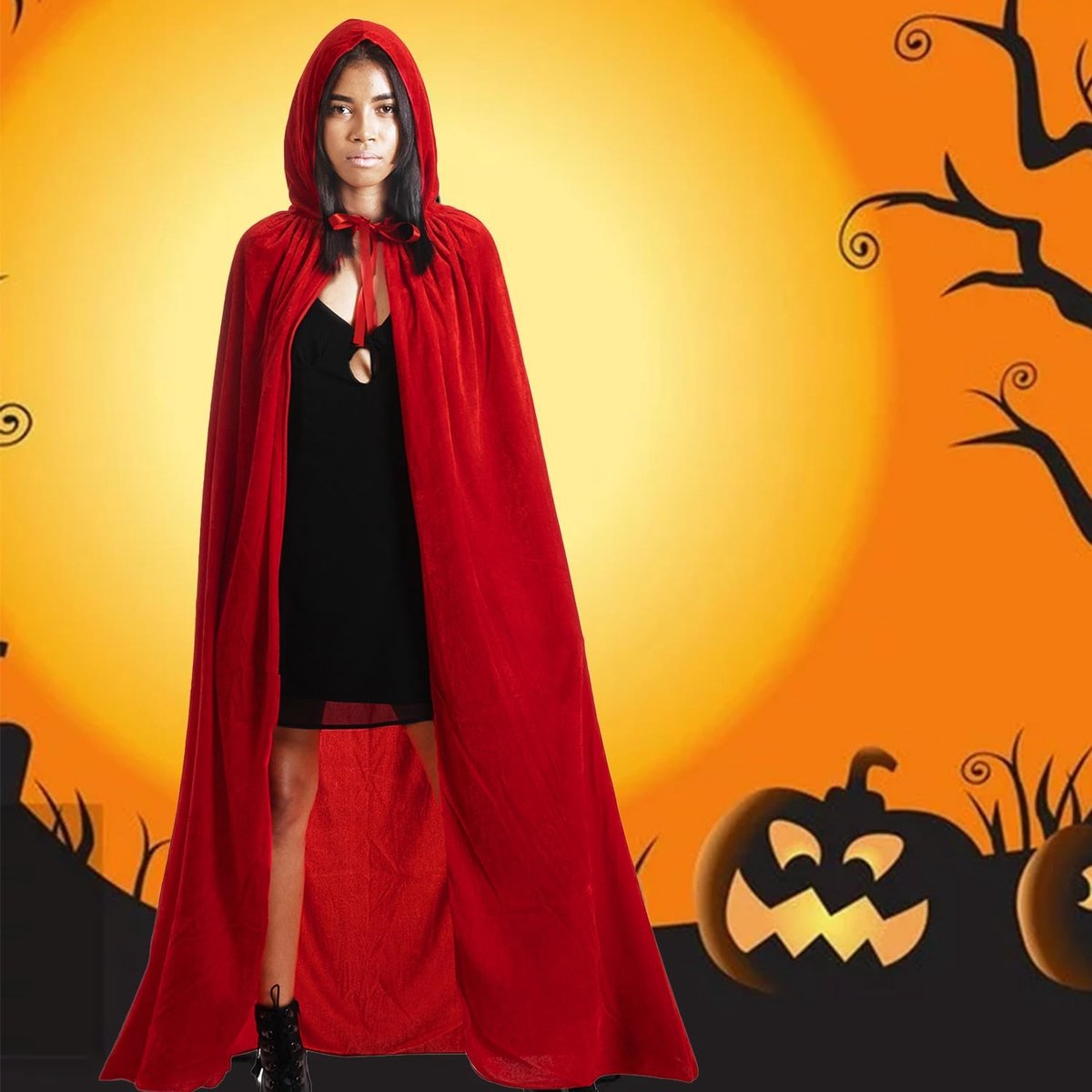 Luxury Red Hooded Coat - 170cm / XXL - Costume for Carnival Halloween - Red Velour Coat - Hat - Adults - Dress Up - Costume Cape - Gothic - Fantasy - Halloween Suit - Carnival Clothing - Women and Men - Image 3