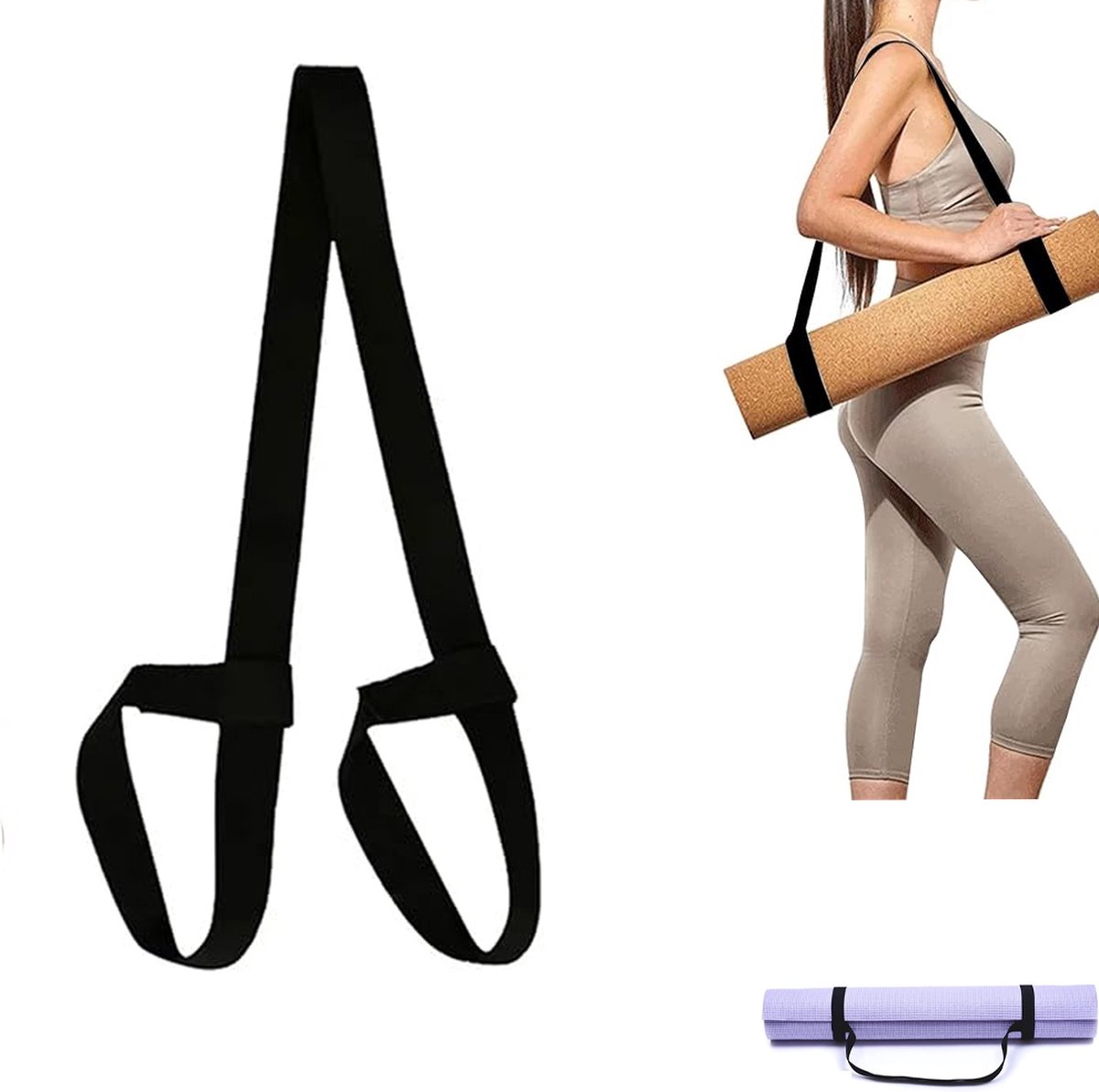 Yoga Strap - Yoga Belt - Yoga Strap - Carrying Strap - Strap For Yoga Mat - Yoga Mat Carrying Strap - Strap For Yoga Mat - For Extra Thick Mat -Workout Gear - For All Mats - Adjustable - Black - Image 1