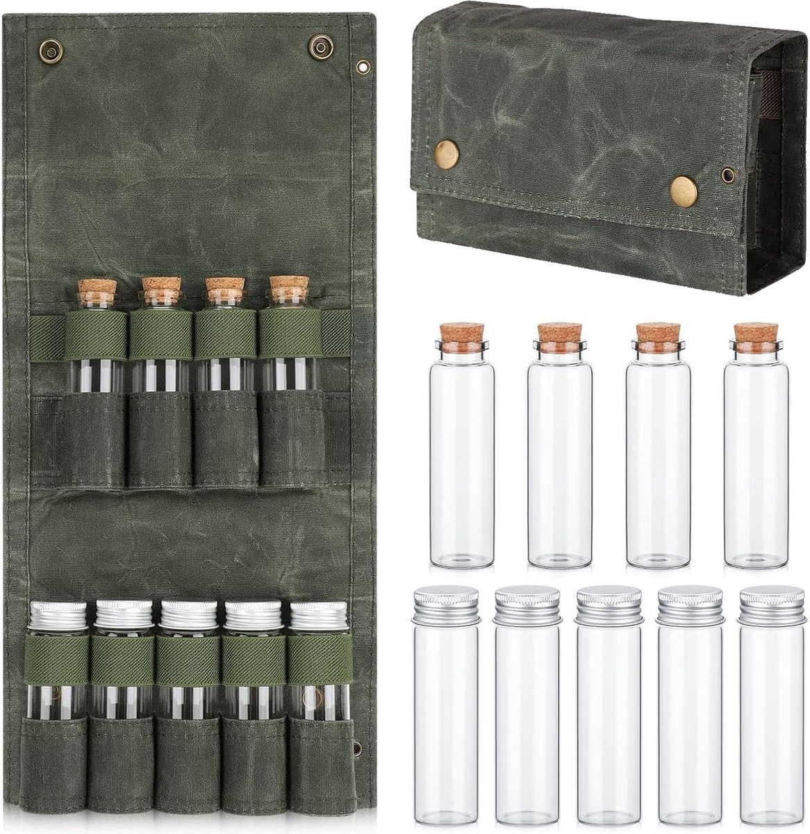 Camping Spice Kit - Portable Spice Bag with 9 Mini Spice Jars - Camping Set Travel Accessories - For Travel, Outdoors, Camping, Barbecue, Picnic - Portable Camping Spice Set - Image 1