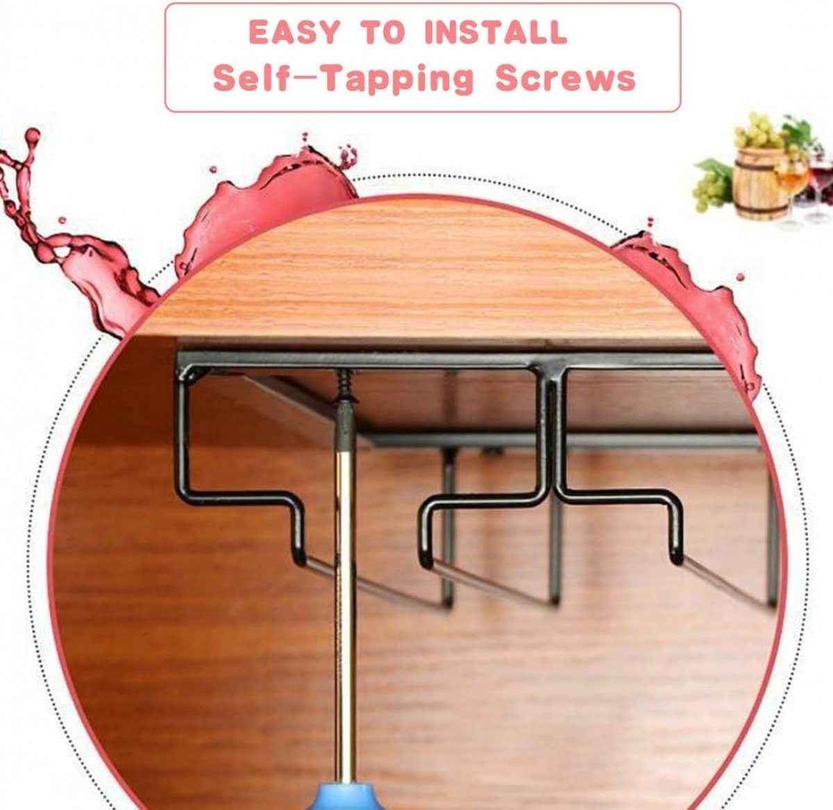 Wine Glass Holder - Wine Glass Hanging Rack - Wine Glass Rack - Glass Rack - Wine Glass Holder - Wine Rack - 4 Rows - Wine Glass Holder - Wine Glass Rack - Wine Glass Organizer - Glass Hanging Rack - For Bar, Kitchen and Cafe - Black - Includes Mounting H - Image 4