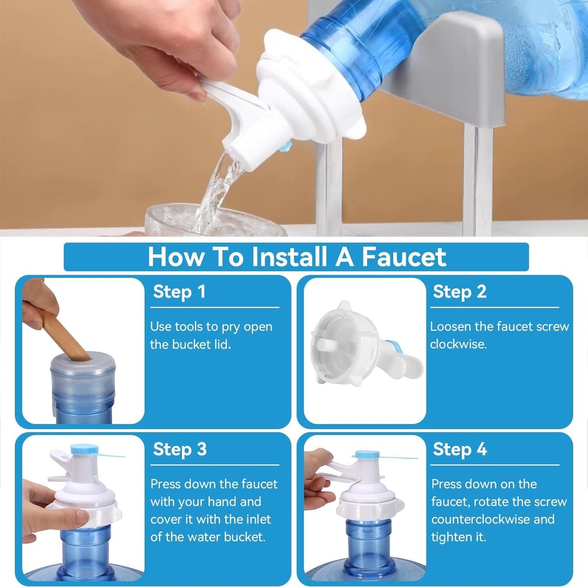 Water Dispenser - Jug Spout - Universal Water Pump for Water Bottles - Portable Bottled Water Dispenser - Drinking Water Bottle Dispenser Pump - Water Bottle Jug Dispenser Tap - For Home, Office, Outdoors - White - 2 Pieces - Image 3
