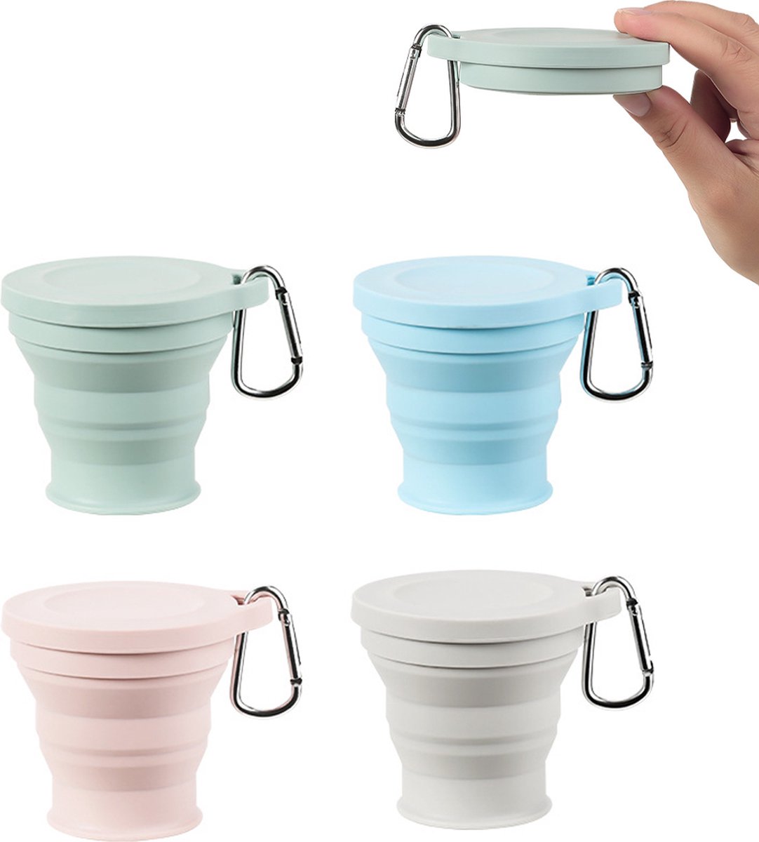 Foldable Cup - 4 Pieces - Pocket Cup - Silicone Cup - Pocket Cup - Travel Cup - Coffee / Tea Cup - 180 ml - Reusable - Foldable - On the Go - Camping - Reusable - To Go - Image 1