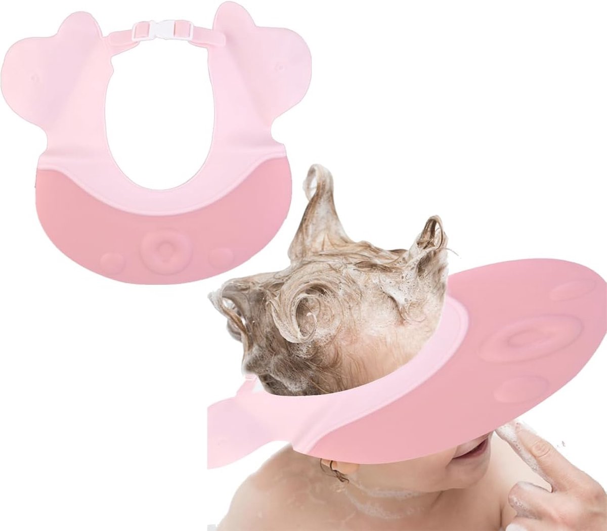 Shower cap - Shower cap - Bath cap - Baby shower cap - Child's hair washing aid cap - Shower cap - Shower cap for children - Silicone bath and shower cap - Cap - Adjustable - For toddler and baby - Pink - Image 1