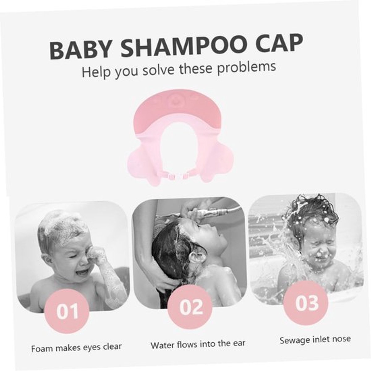 Shower cap - Shower cap - Bath cap - Baby shower cap - Child's hair washing aid cap - Shower cap - Shower cap for children - Silicone bath and shower cap - Cap - Adjustable - For toddler and baby - Pink - Image 2