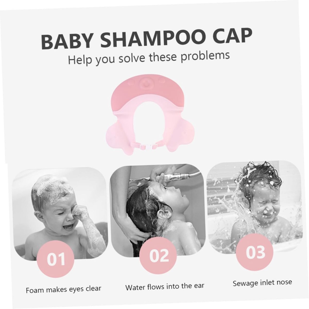 Shower cap - Shower cap - Bath cap - Baby shower cap - Child's hair washing aid cap - Shower cap - Shower cap for children - Silicone bath and shower cap - Cap - Adjustable - For toddler and baby - Pink - Image 3