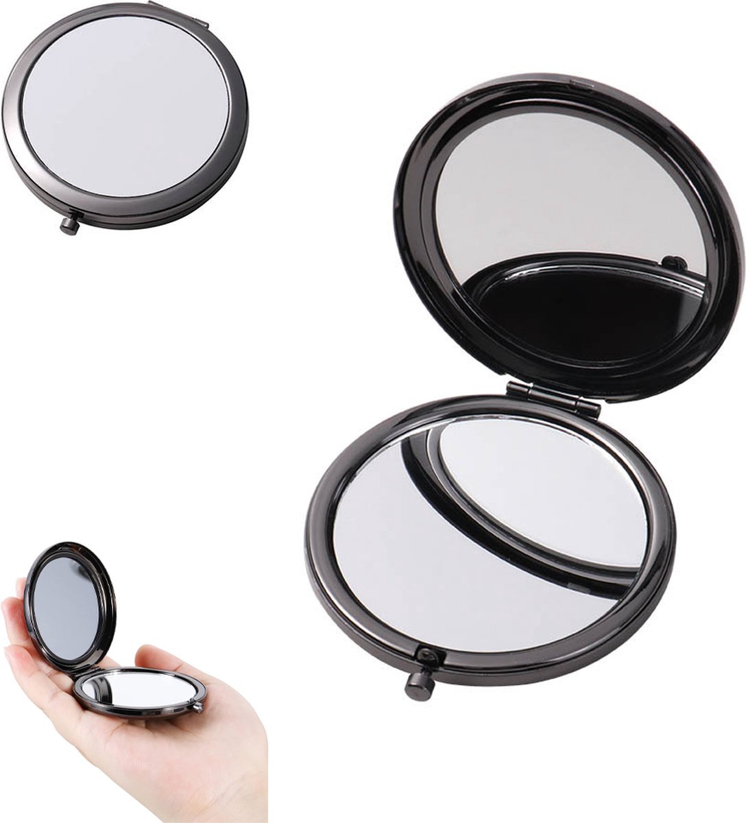 Makeup Mirror - Mirror - Hand Mirror - Pocket Mirror - Travel Mirror - Makeup Mirror - Mini Makeup Mirror - Foldable - Foldable - Compact - Portable - Black - Image 1
